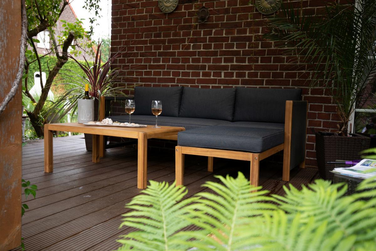 Loungegarnitur Malaga Aus Holz Mit Kissen - Schwarz/Grau, Basics, Holz/Textil (198/132cm) - Acamp