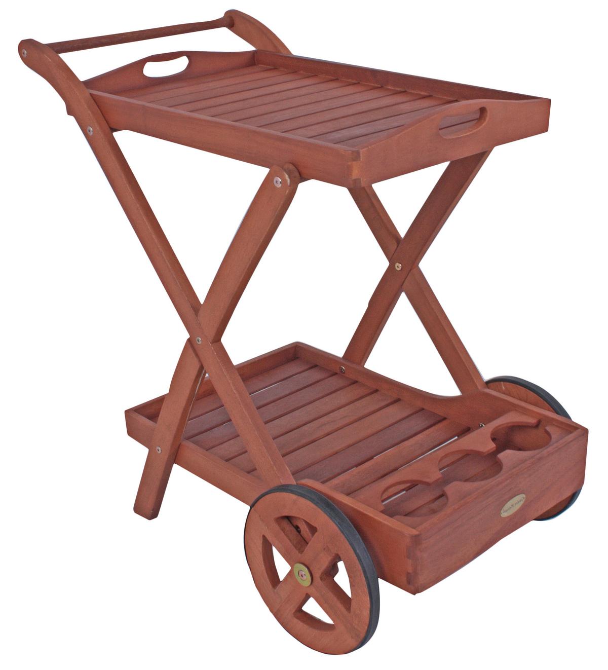 Garten-Servierwagen Teewagen Toledo Mit 2 Etagen - Eukalyptusholzfarben, Basics, Holz (80/54/88cm) - Gardenson