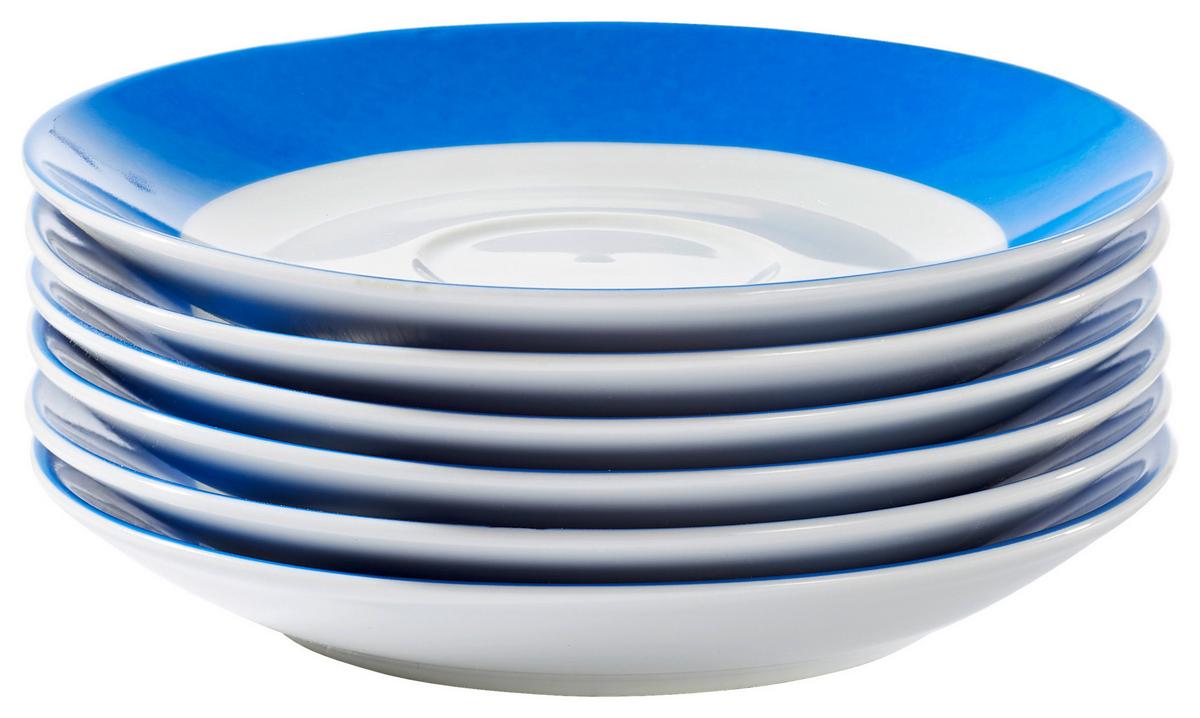 Untertassenset Blau Weiß 6-teilig D: 15,5 cm - Blau/Weiß, Basics, Keramik (15,5cm) - Van Well