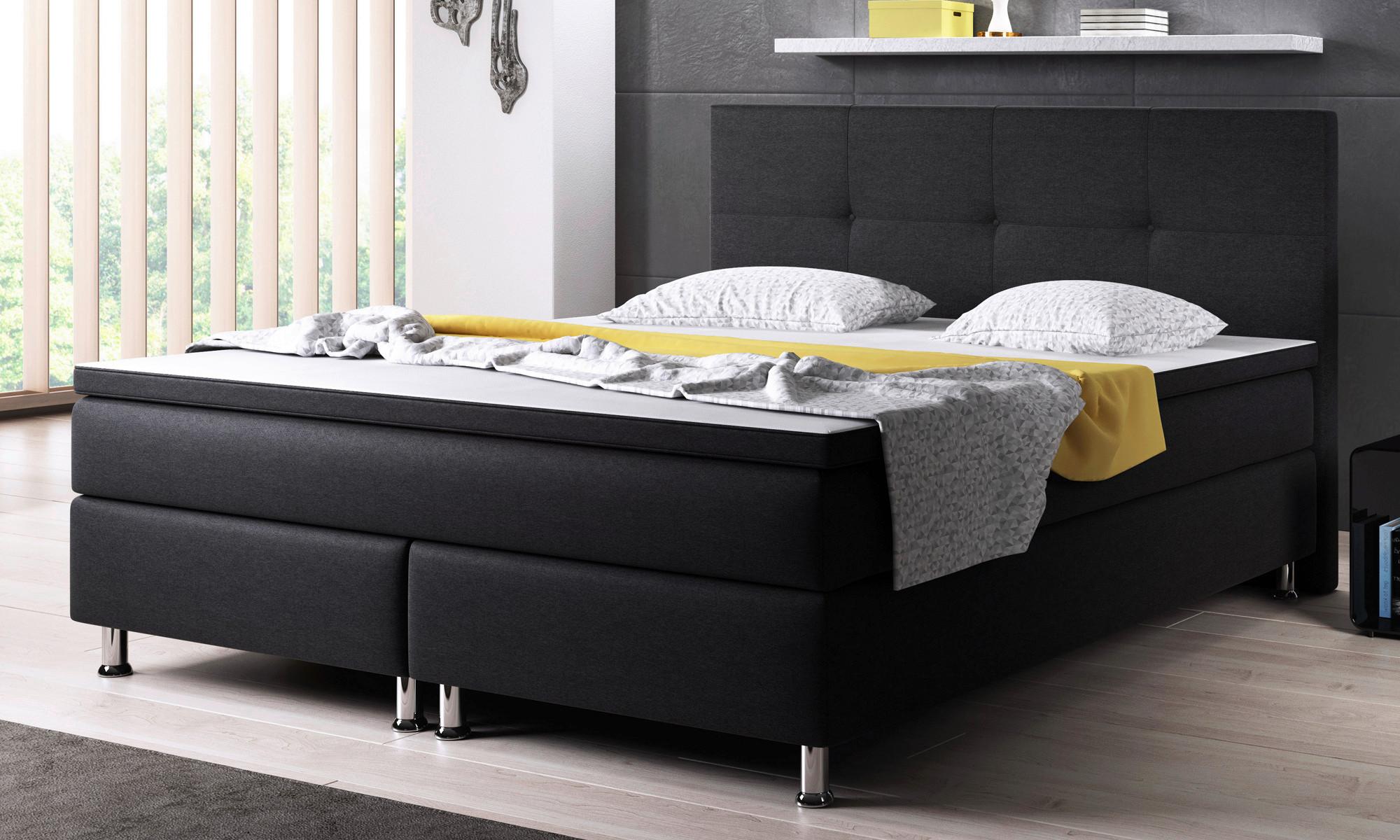 Boxspringbett Dallas-F - Silberfarben/Schwarz, KONVENTIONELL, Textil (180/200cm) - MID.YOU