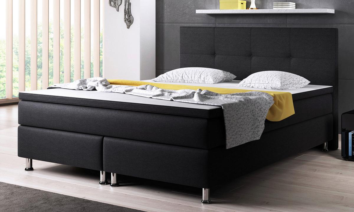 Boxspringbett Dallas-F - Silberfarben/Schwarz, KONVENTIONELL, Textil (180/200cm) - MID.YOU