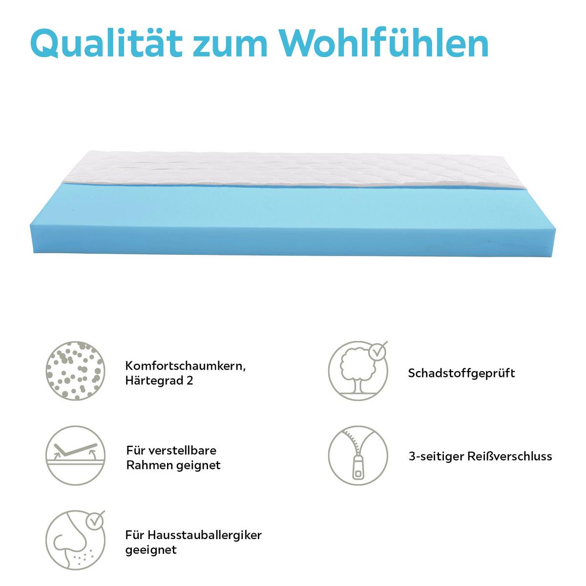 Komfortschaummatratze Base 90x200 cm H2 H: 13 cm - Weiß, MODERN, Textil (90/200cm) - Livetastic
