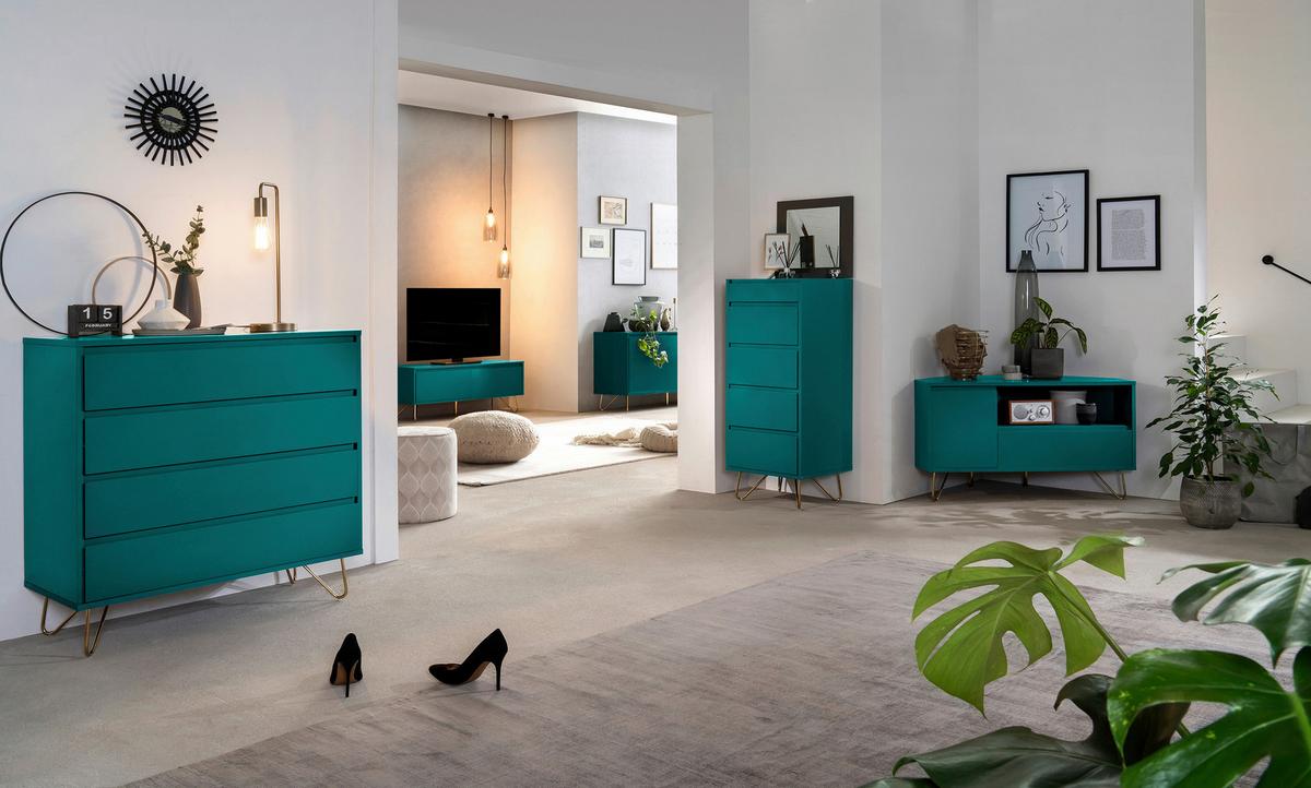 Sideboard Blau B: 150cm - Blau/Messingfarben, Design, Holzwerkstoff (150/70/40cm) - Livetastic