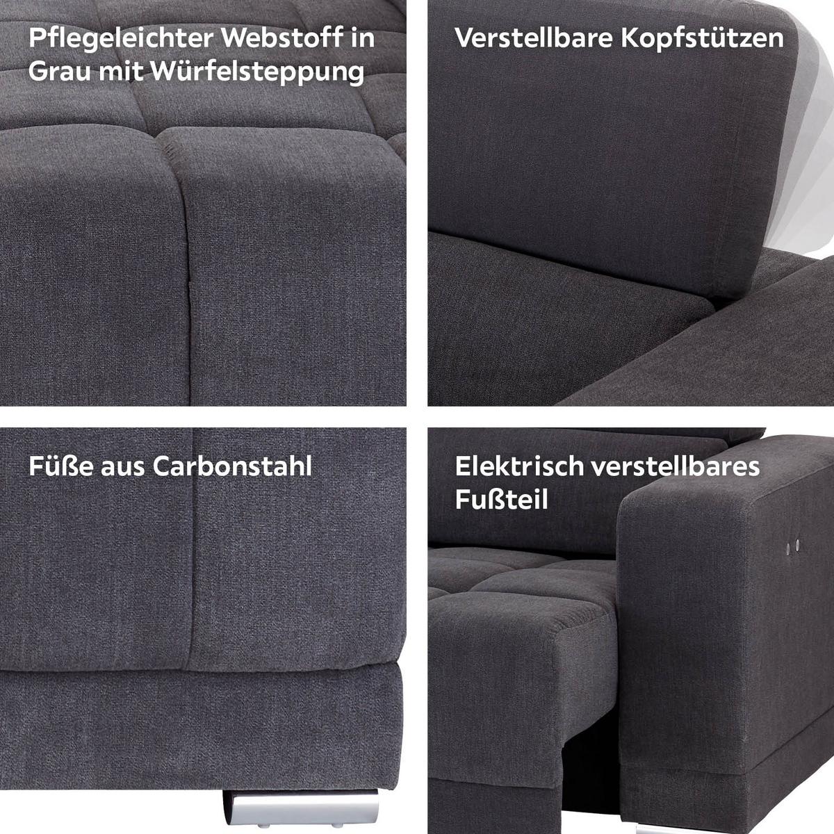 Ecksofa mit Relaxfunktion Hogan La, Webstoff - Silberfarben/Grau, MODERN, Holz/Textil (212/299cm) - Livetastic