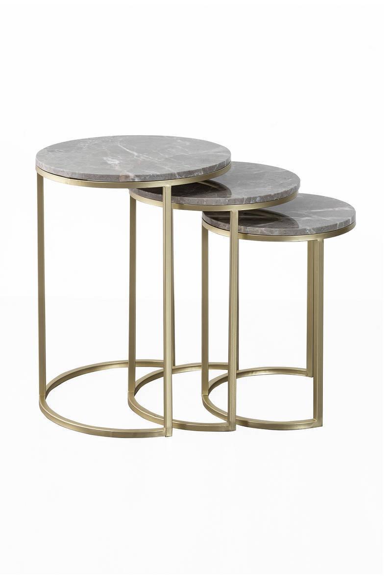 Beistelltisch 3-Teilig Tria Grau/Goldfarben - Goldfarben/Grau, Trend, Stein/Metall - Kayoom