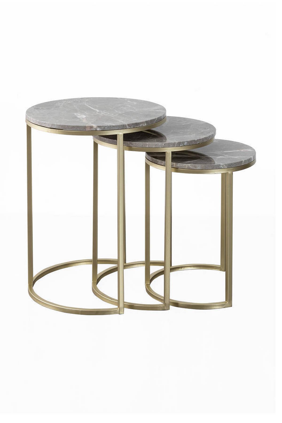 Beistelltisch 3-Teilig Tria Grau/Goldfarben - Goldfarben/Grau, Trend, Stein/Metall - Kayoom