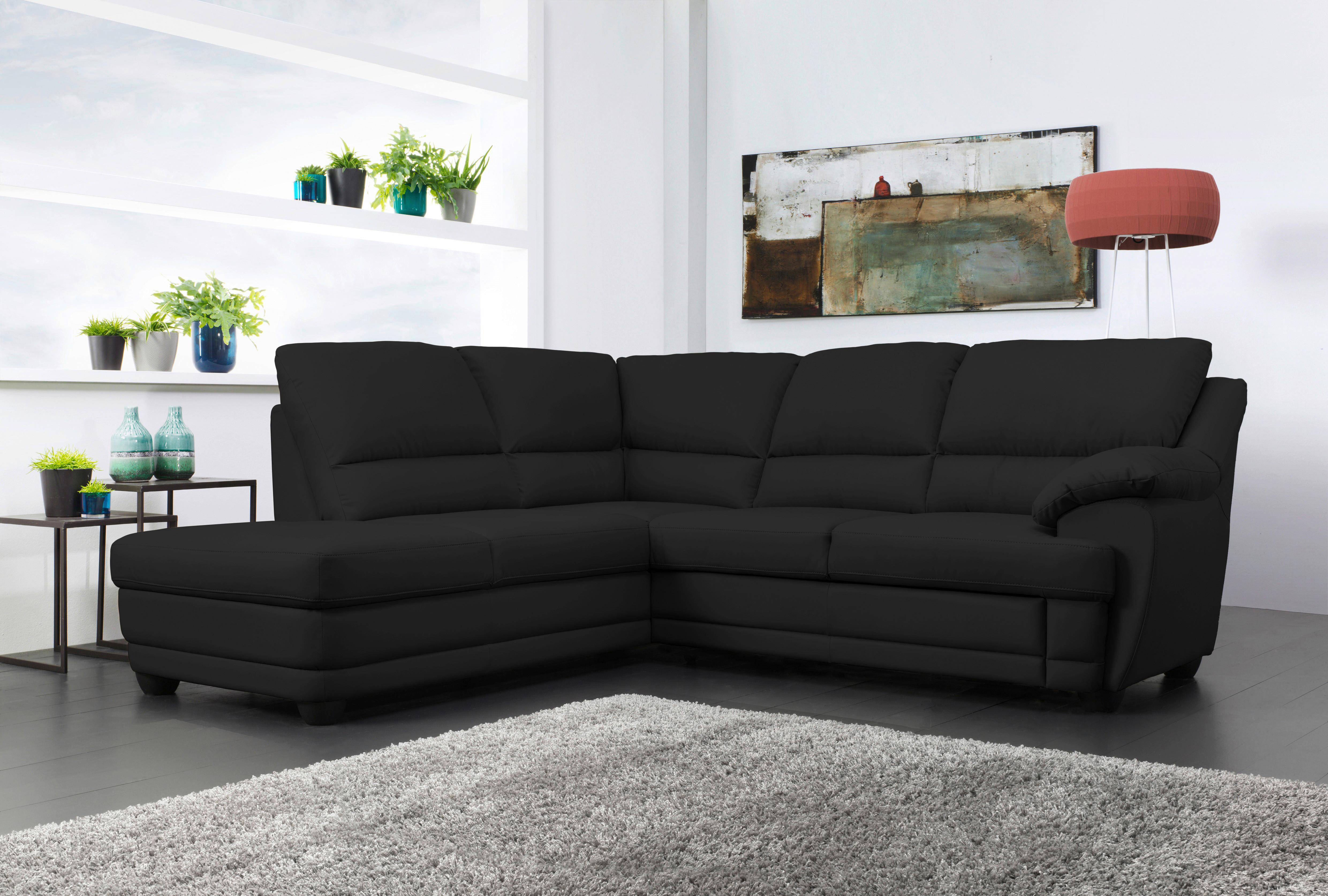 Ecksofa Nebolo Schwarz Lederlook - Schwarz, Design, Textil (225/245cm) - Livetastic