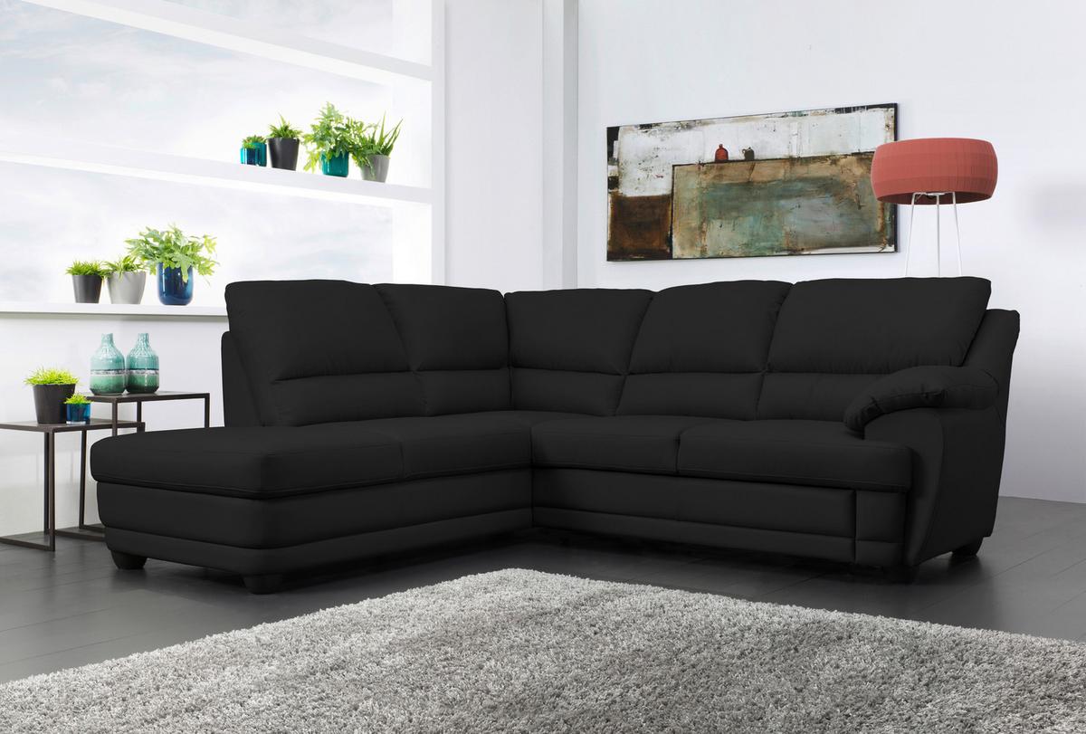 Ecksofa Nebolo Schwarz Lederlook - Schwarz, Design, Textil (225/245cm) - Livetastic