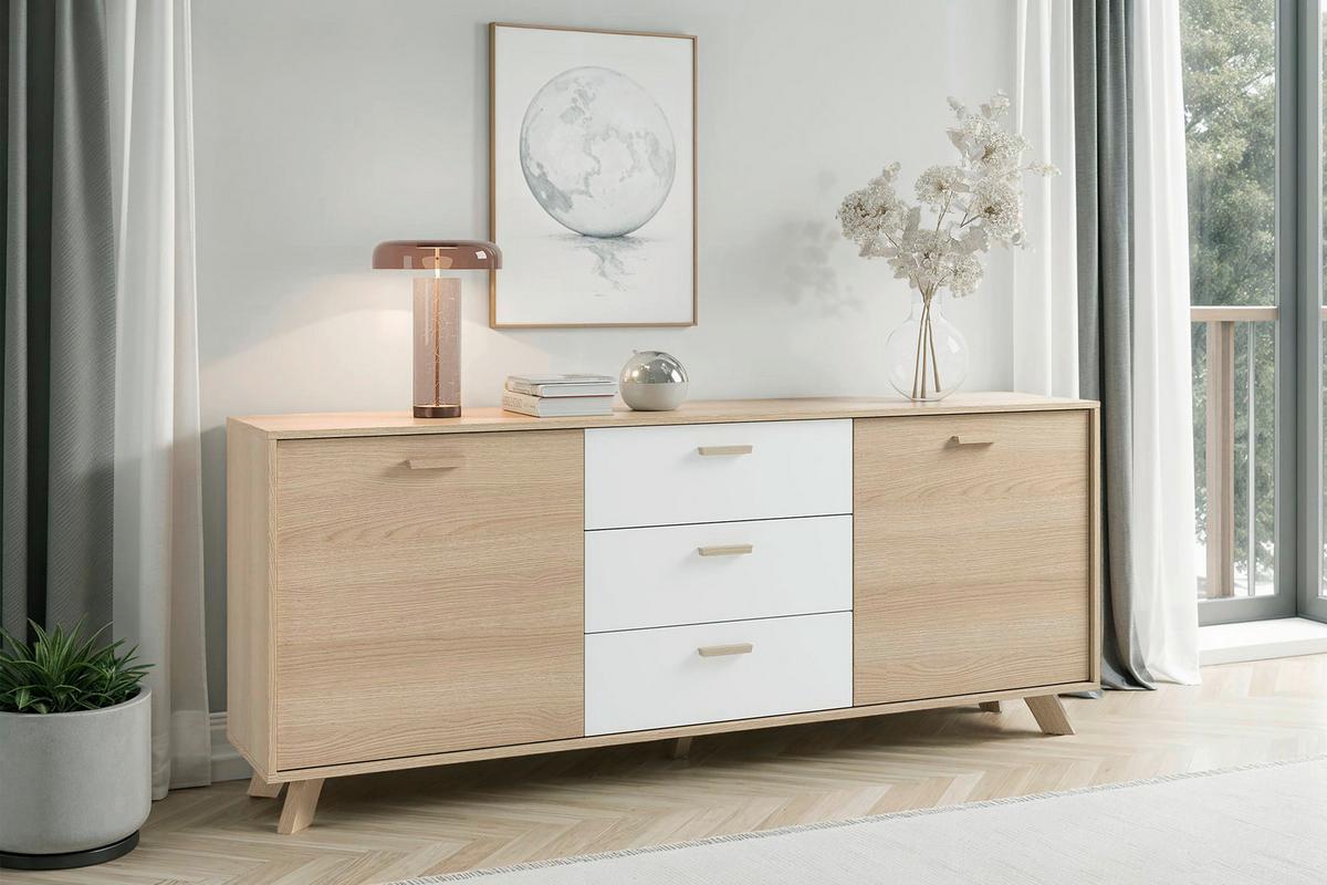 Sideboard Bastian Eiche Bianco/Weiß B: 180 cm - Eiche Bianco/Eichefarben, Design, Holz/Holzwerkstoff (180/72,5/36,5cm) - MID.YOU