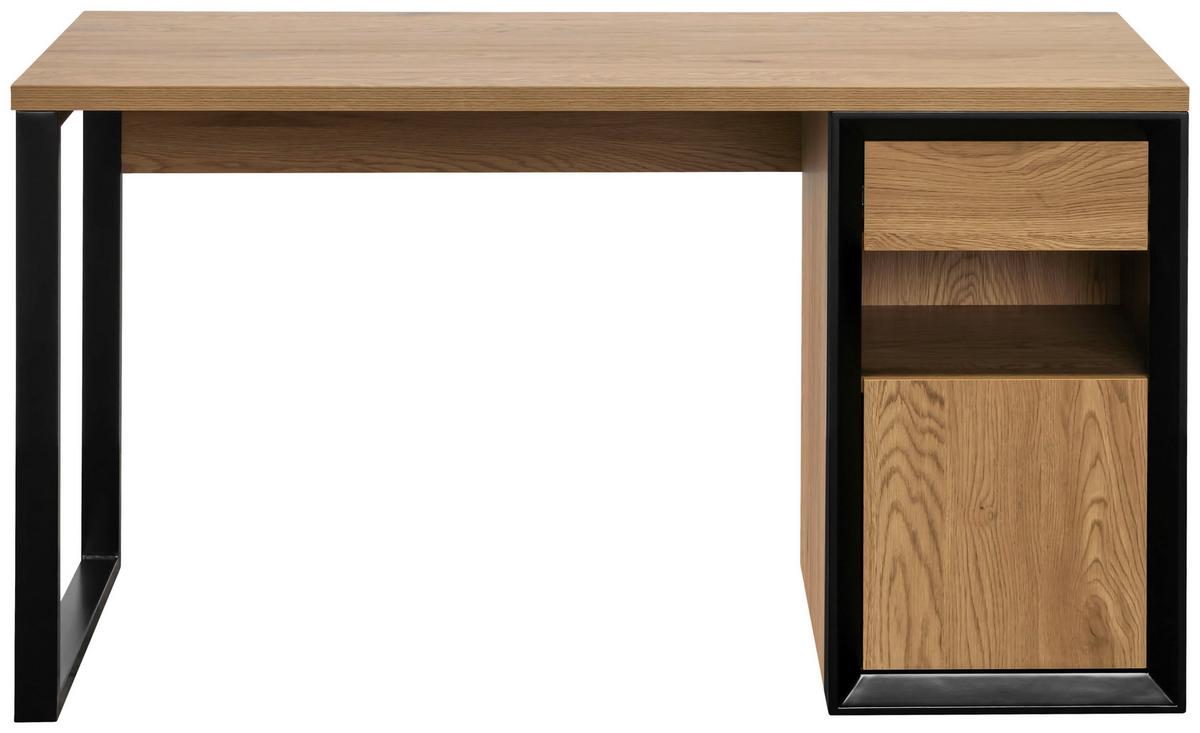 Schreibtisch Pluto Schwarz/Eichefarben L: 140 cm - Eichefarben/Schwarz, MODERN, Holzwerkstoff/Metall (140/59/76cm) - Livetastic