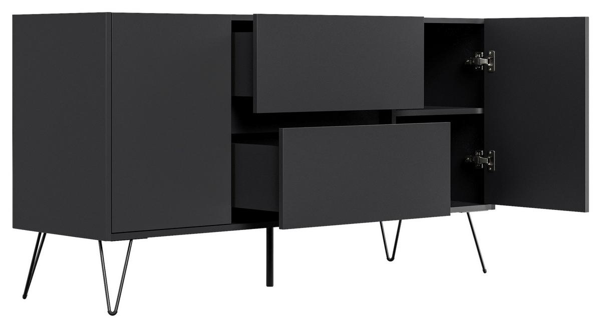 Sideboard Posseik Industrial Graphitfarben B: 139 cm - Graphitfarben/Schwarz, Design, Holzwerkstoff (139/75,8/42cm) - MID.YOU