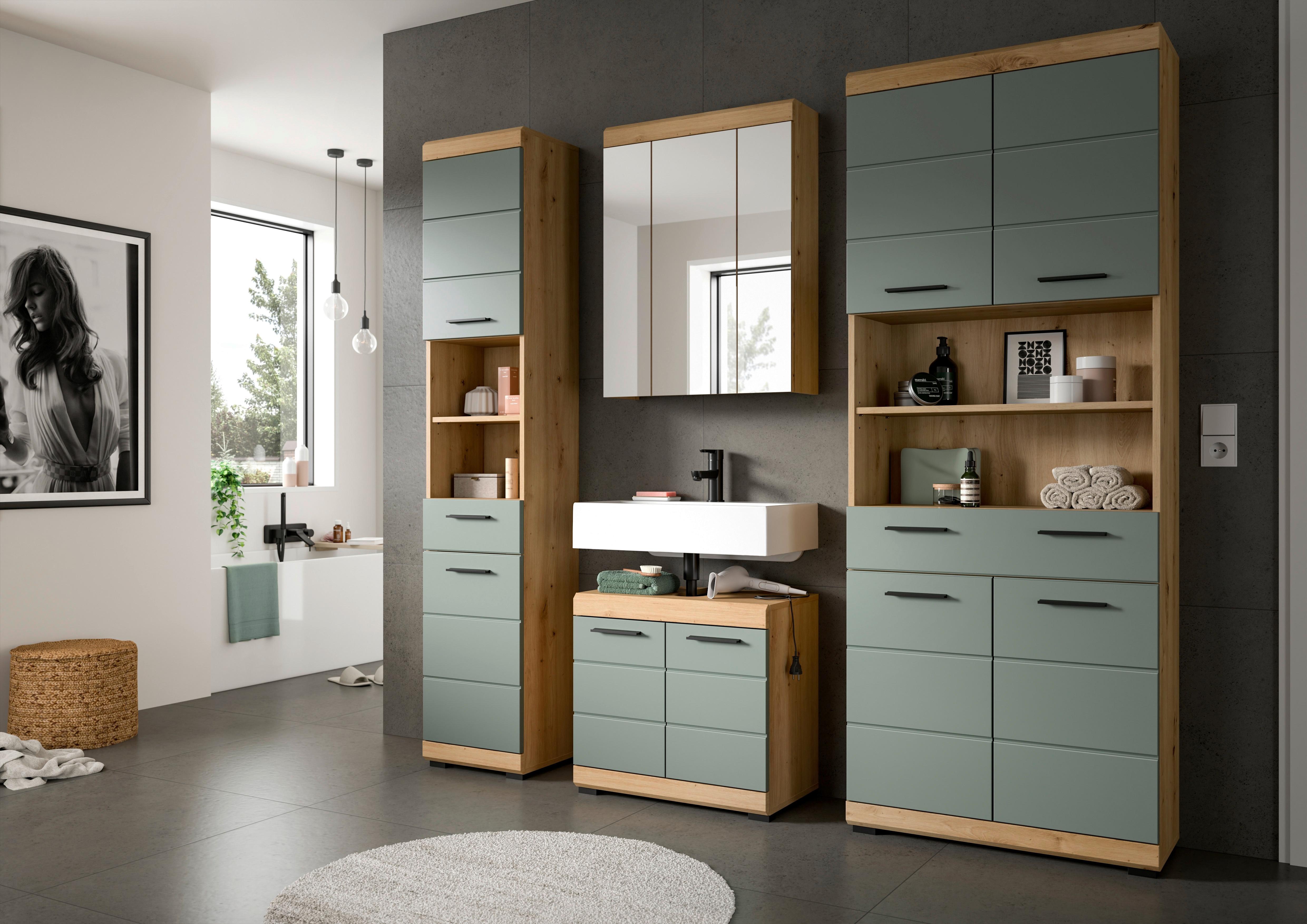 Badezimmer Scout Eiche Artisan Dekor Graugrün - Schwarz/Eiche Artisan, MODERN, Glas/Holzwerkstoff (191cm) - MID.YOU
