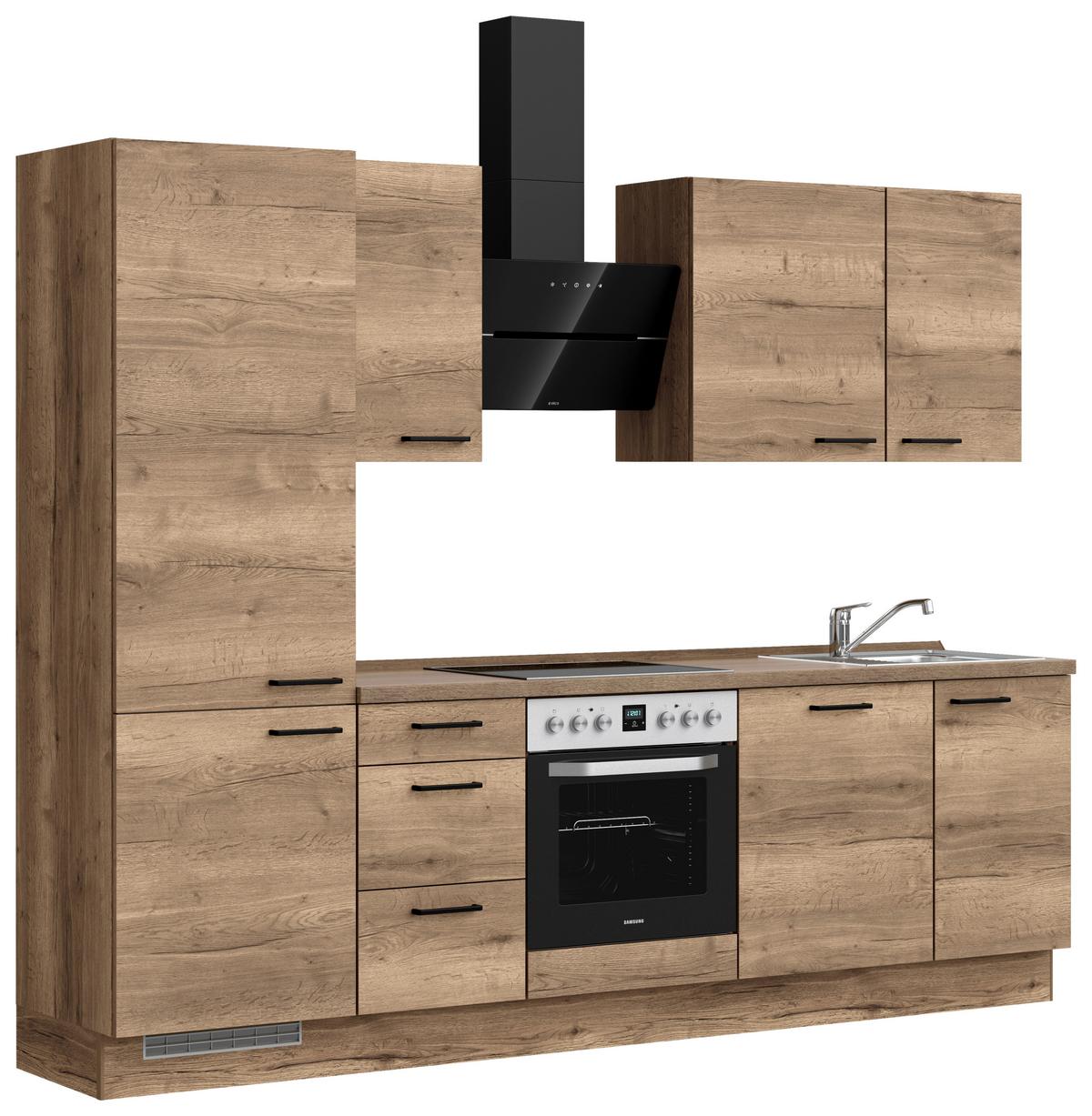 Kuchynská linka 270 cm, dekor dub Havanna - černá/tmavý dub, Moderní, kov/kompozitní dřevo (270cm) - Nobilia