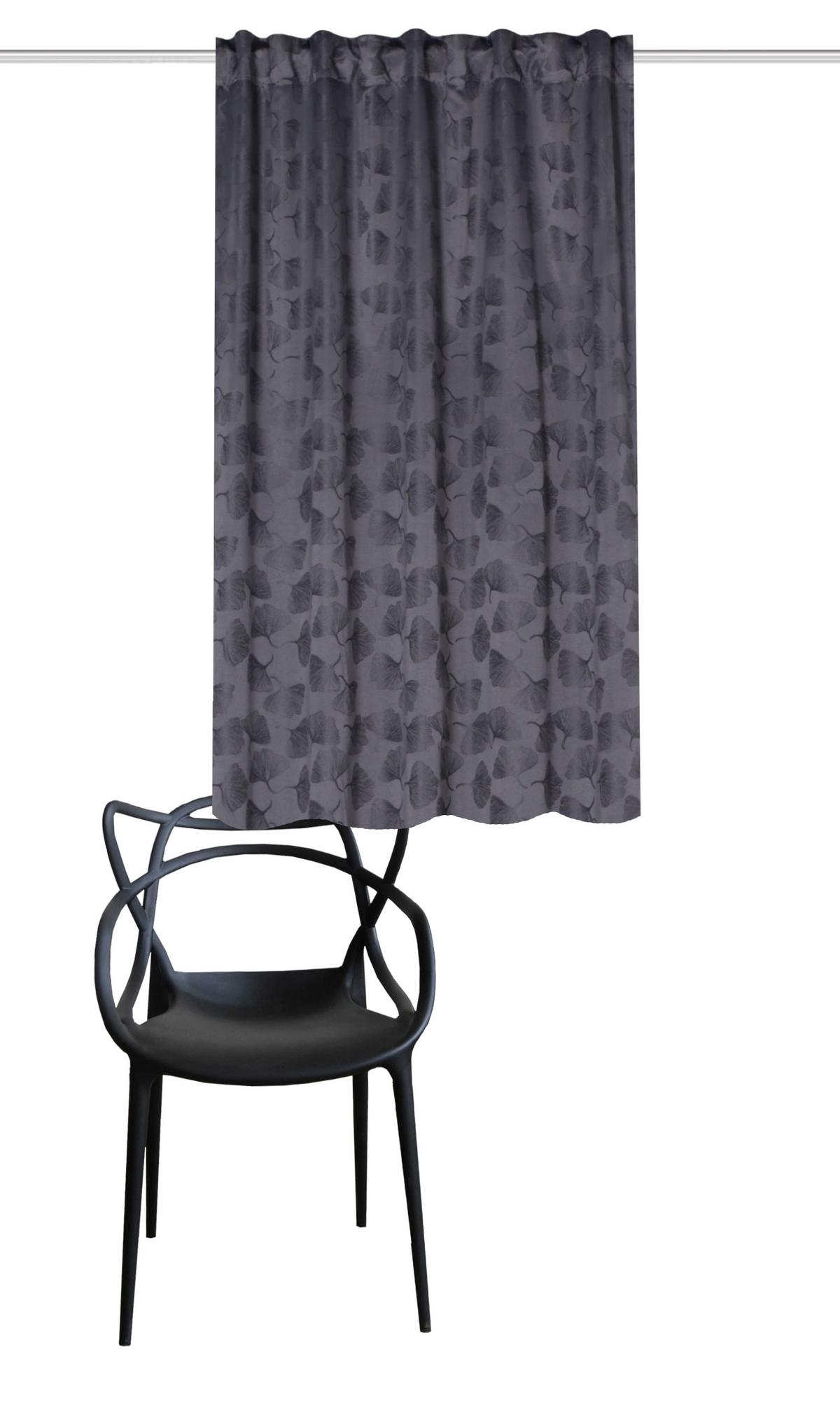 HOTOVÝ ZÁVĚS GINGKO - antracitová, Trend, textil (135/145cm)
