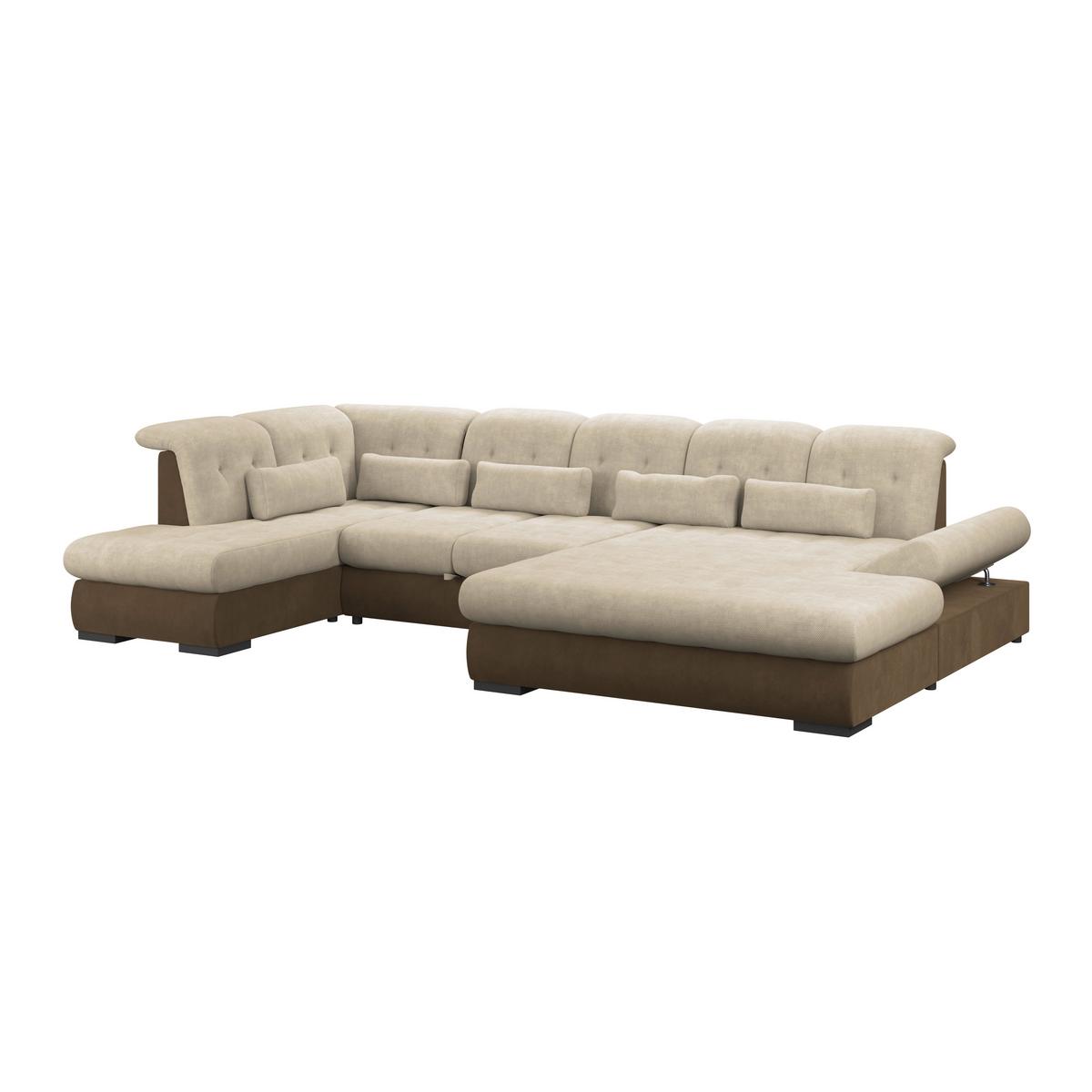 Wohnlandschaft Madera Mit Schlaffunktion Creme - Hellbraun/Creme, KONVENTIONELL, Kunststoff/Textil (212/358/190cm)