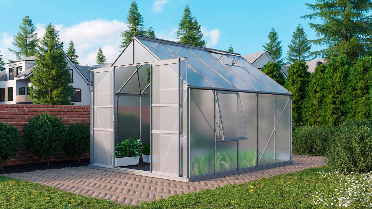 Gewächshausbausatz Meridian 2 8300 8,3 M2 Metall/Kunststoff - Alufarben, Basics, Kunststoff/Metall (257/231,8/321cm)