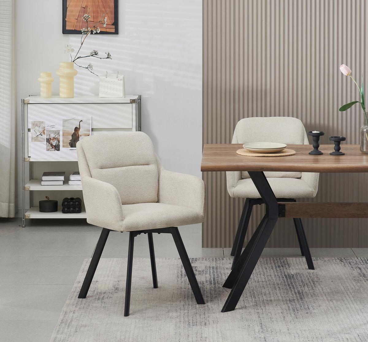 Stuhl-Set Sophie Creme B: 53 cm - Anthrazit/Creme, MODERN, Textil (53/87/62cm) - MID.YOU