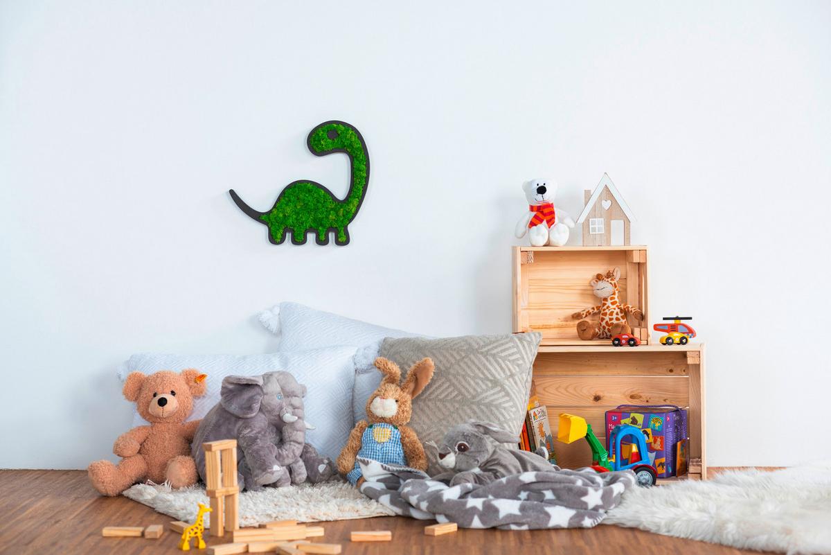 Machový obraz DINO - čierna/zelená, Basics, drevo/prírodné materiály (37,5/27/2cm)