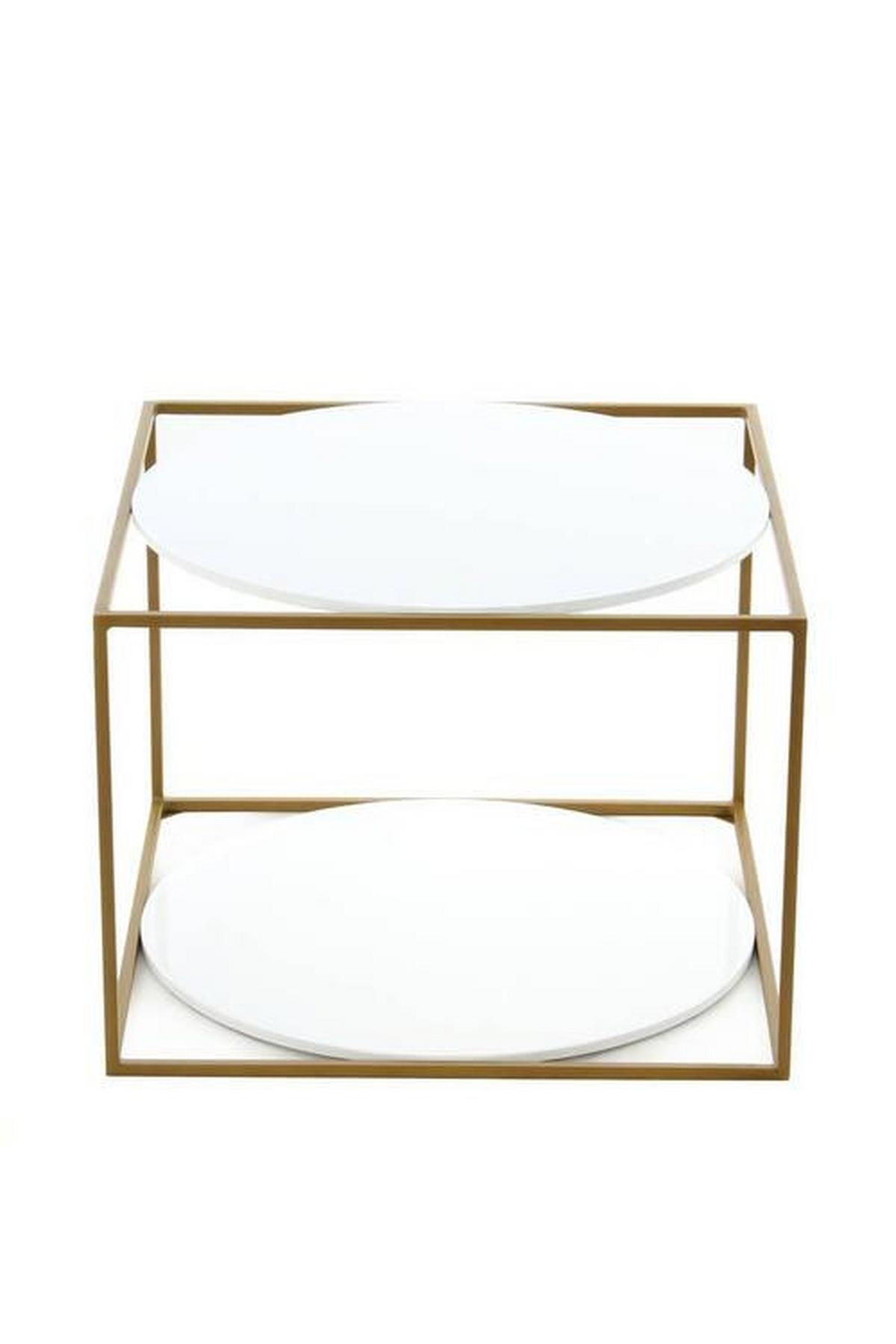 Beistelltisch In Würfelform Cody, Gold/Weiß - Goldfarben/Weiß, Basics, Glas/Metall (50/50/36cm) - Kayoom