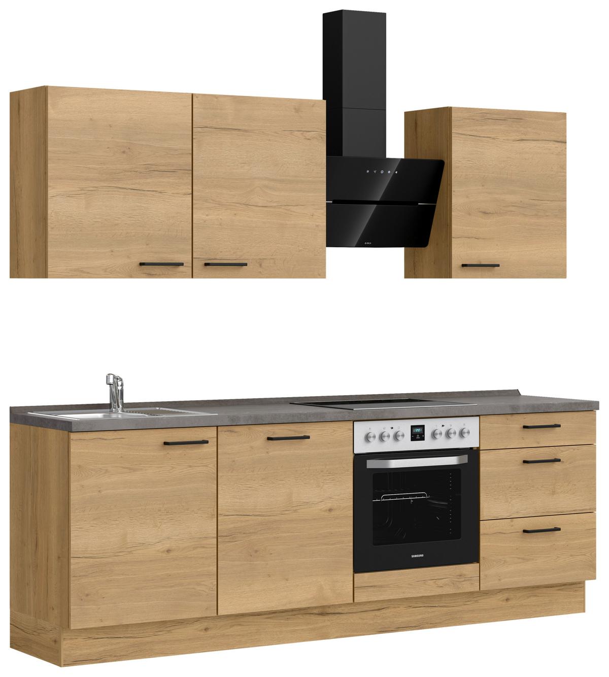 Kuchynská linka 240 cm, dub Sierra - čierna/farba duba, Modern, kov/kompozitné drevo (240cm) - Nobilia