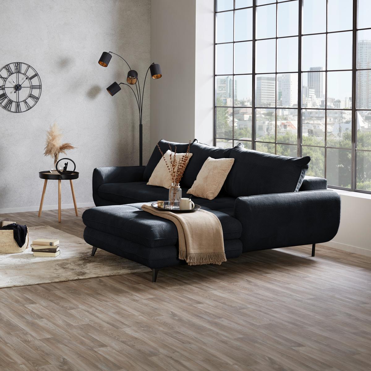 Ecksofa Wave - Schwarz, MODERN, Holz/Textil (266/189cm)