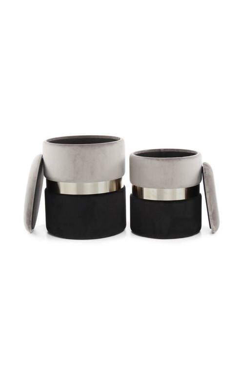 Hocker Pouf-Set Samt Grau/Schwarz 2-teilig