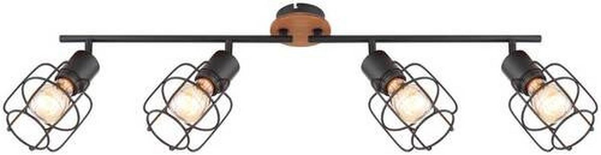 Strahler Willa 4-flammig Verstellbar L: 80 Cm - Schwarz/Braun, Basics, Holz/Metall (80/11/24cm) - Globo