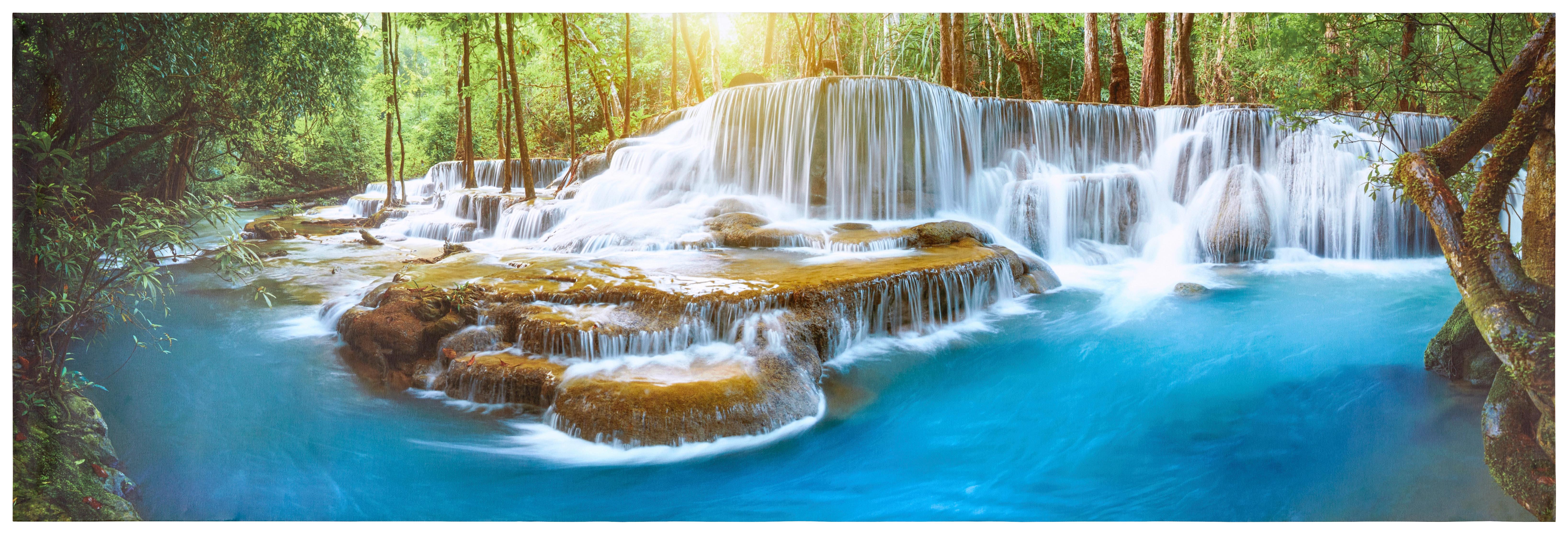 Leinwandbild Alenas Wasserfall-Motiv 140x45 Cm - Blau/Gelb, KONVENTIONELL, Holz/Textil (140/45/1,8cm) - Ondega