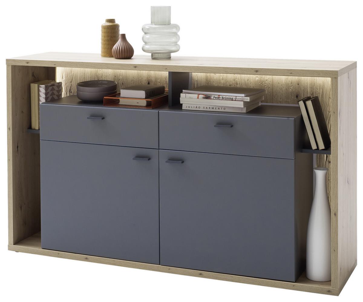 Sideboard B: 156 cm Lizzano Grau/Eichefarben - Eichefarben/Grau, Design, Holzwerkstoff (156/91/40cm) - MID.YOU