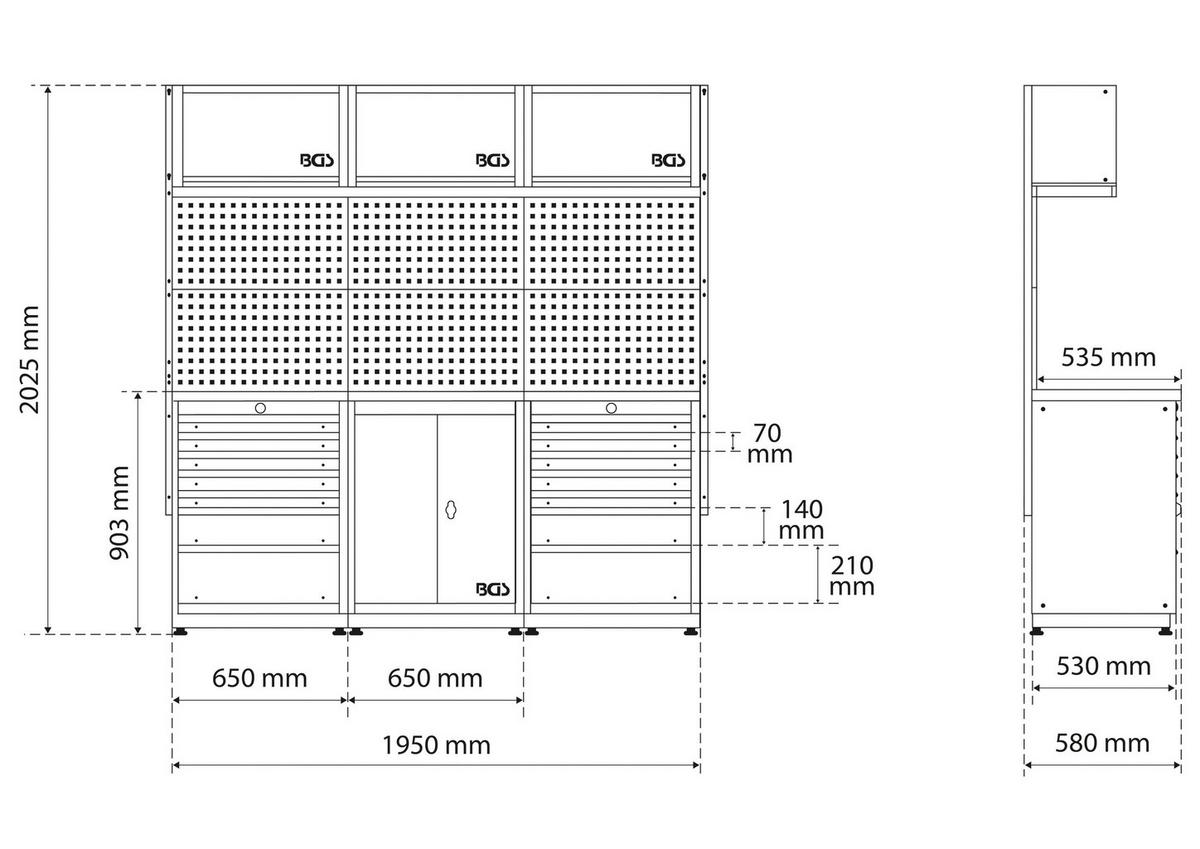 Werkstatt-schrankwand 80100 - Basics, Holz/Metall (195/58/202,5cm)