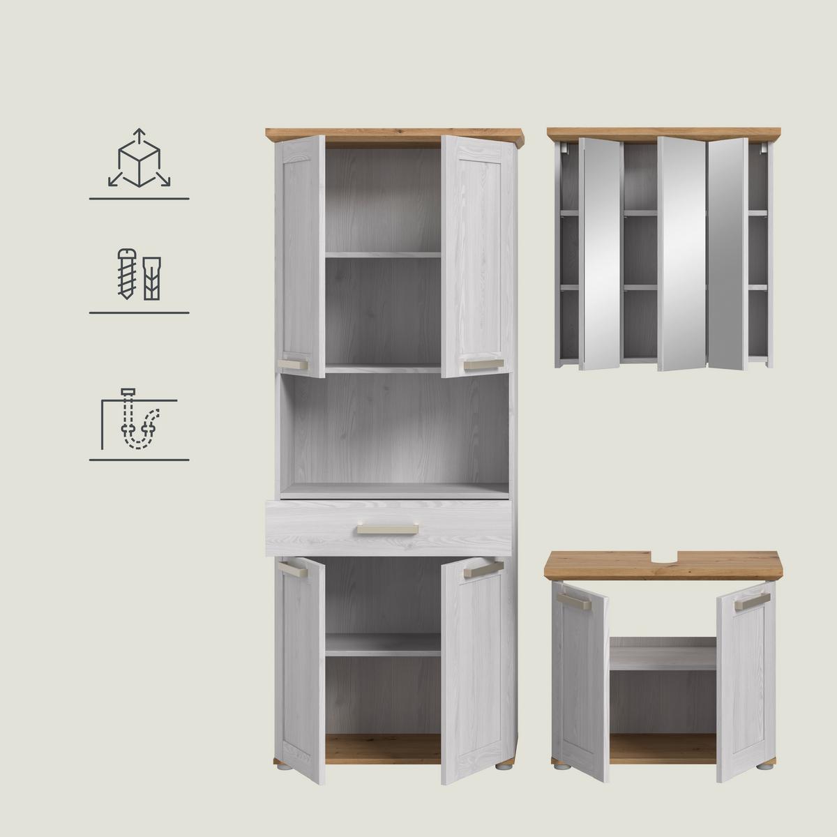 Badezimmer Verona Lärchefarben/Eiche D. B: 182cm - Silberfarben/Lärchefarben, Trend, Glas/Holzwerkstoff (182cm) - MID.YOU
