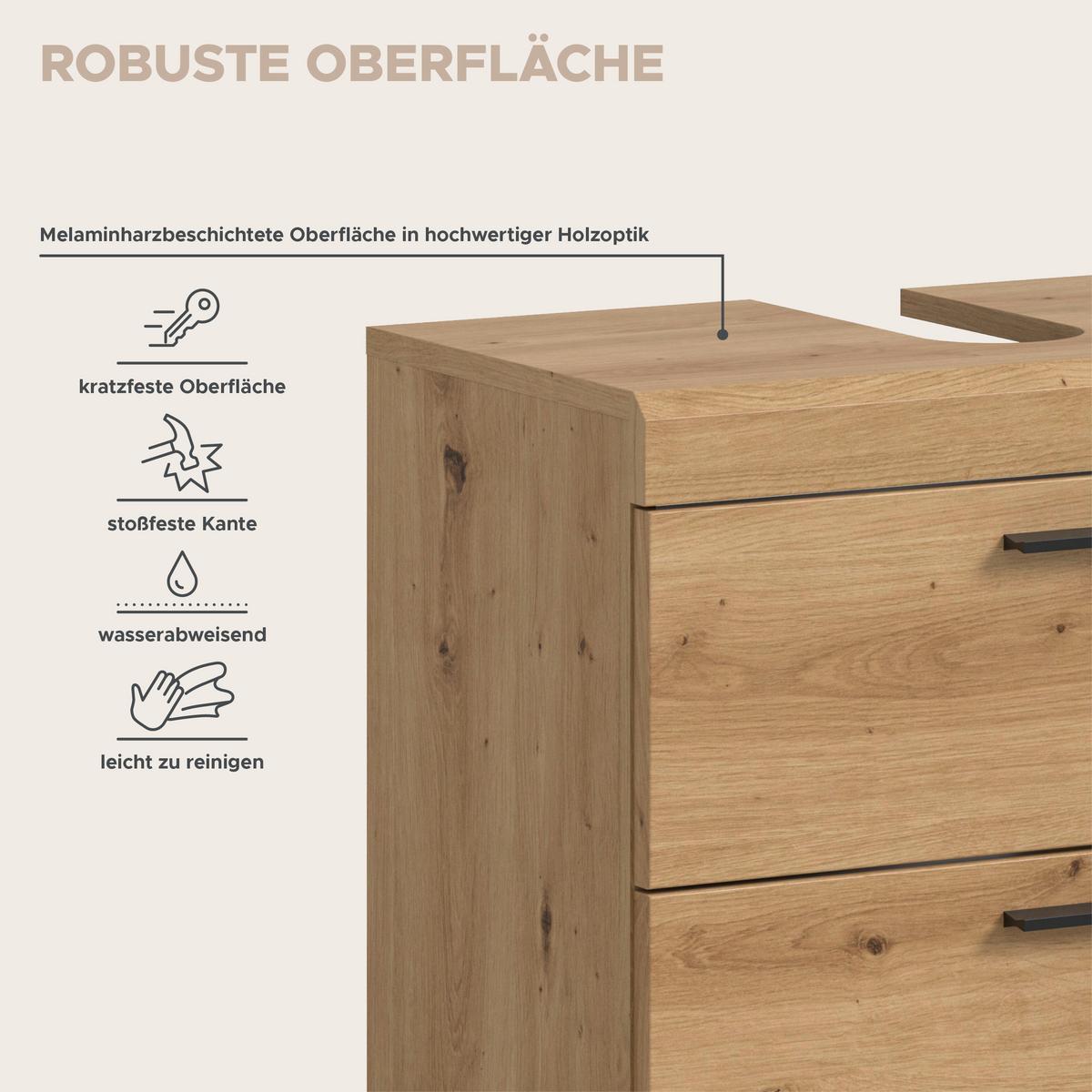 Badezimmer Scout Eiche Artisan Dekor B: 134cm - Schwarz/Eiche Artisan, Trend, Glas/Holzwerkstoff (134cm) - MID.YOU