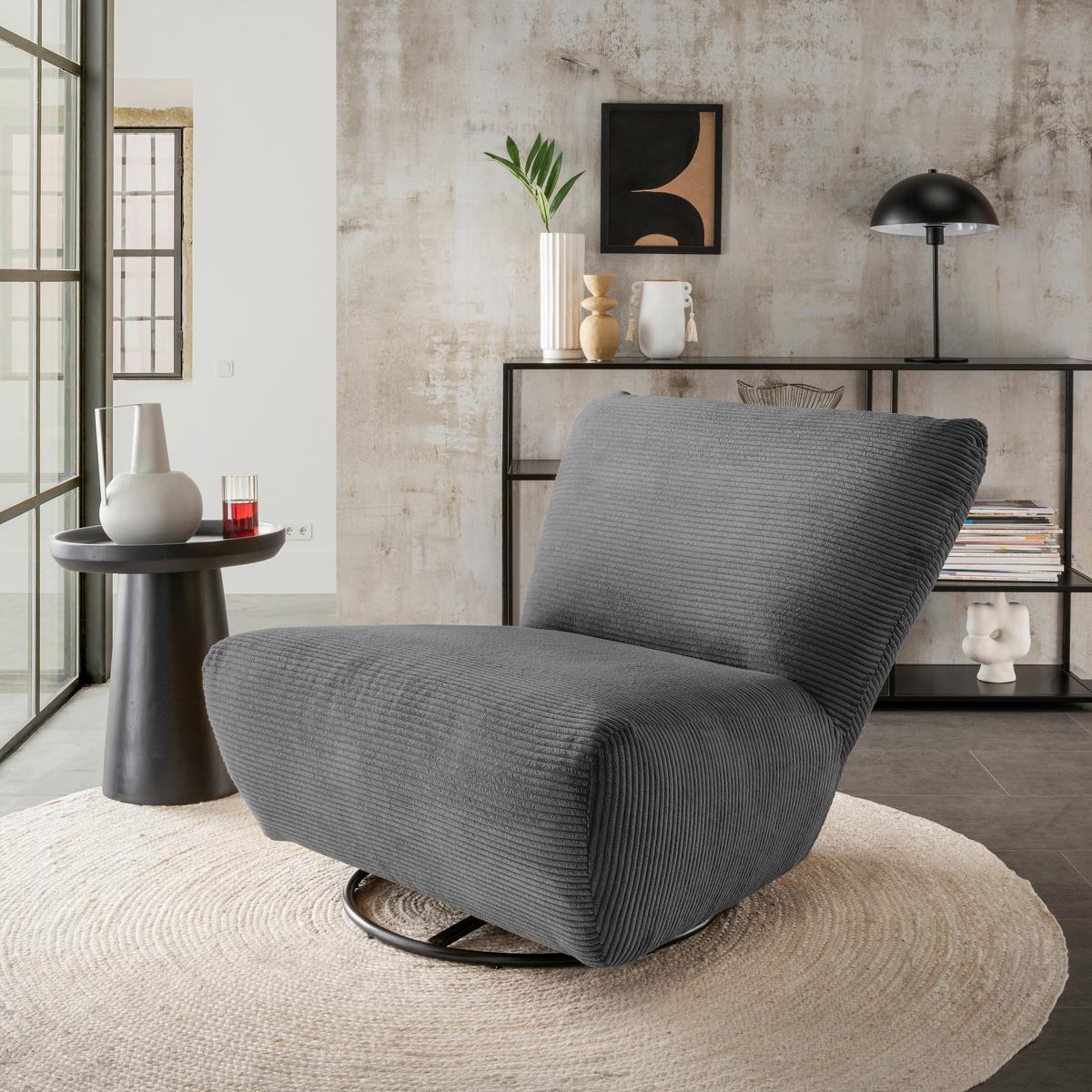 Xxl-sessel Cremallo Grau Wippfunktion, Drehbar, B: 95cm - Schwarz/Grau, Trend, Textil (95/77/94cm) - Livetastic