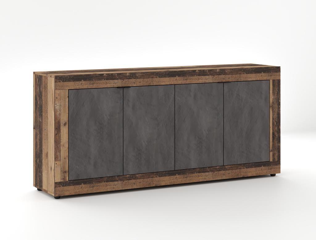 Sideboard Lunea - Alteiche/Schwarz, Design, Holzwerkstoff (180/86/42cm) - MID.YOU
