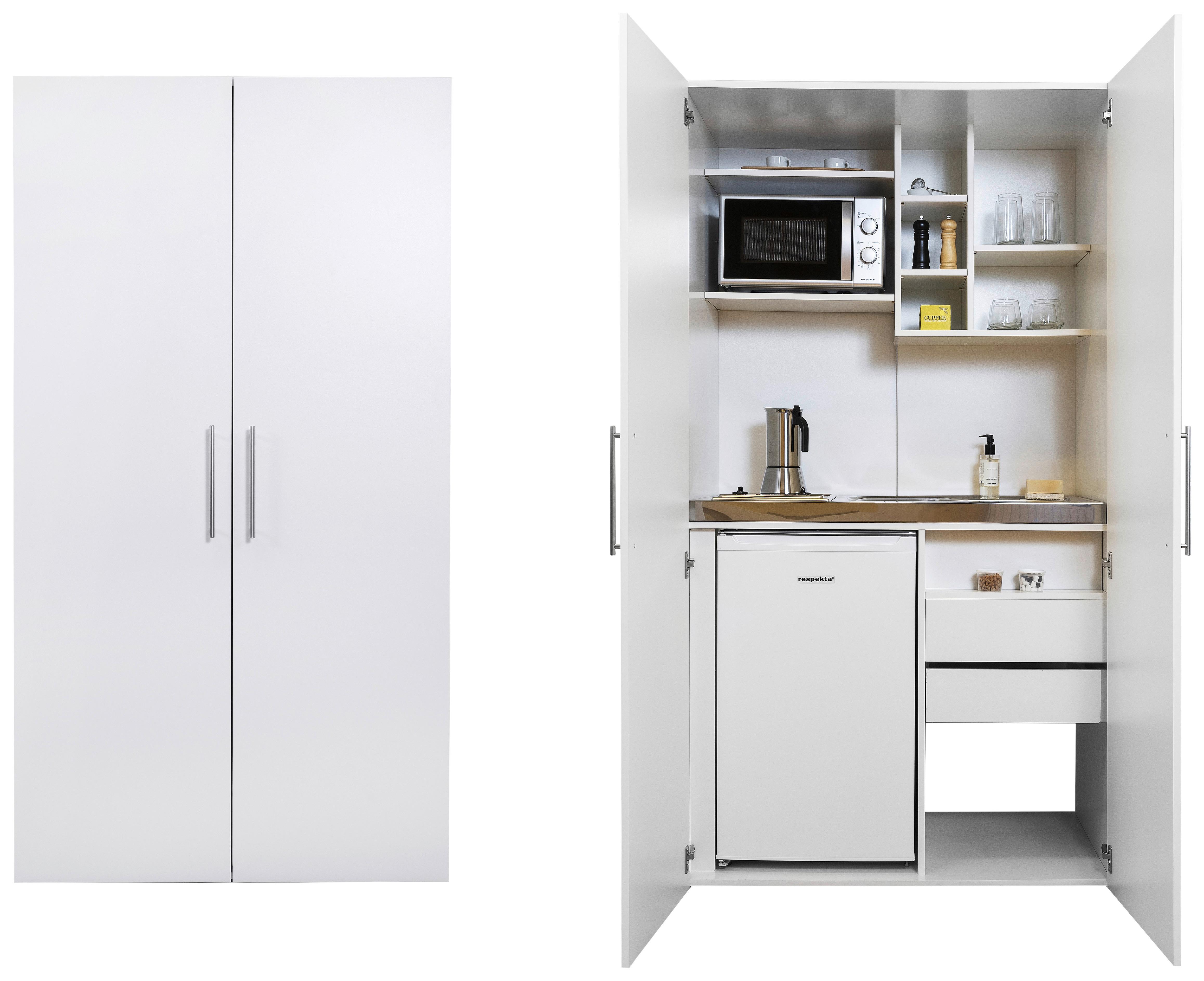 Schrankküche mit Kühlschrank + Mikrowelle 104 cm Elegant - Weiß, MODERN, Holzwerkstoff/Metall (104/193/67cm) - Respekta