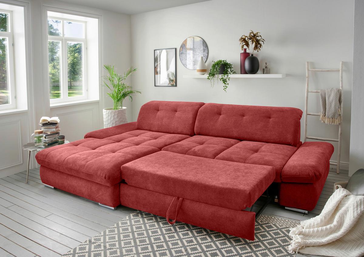 Ecksofa Dalida Rot S: 196x300 cm - Chromfarben/Rot, Design, Textil (196/300cm) - Livetastic
