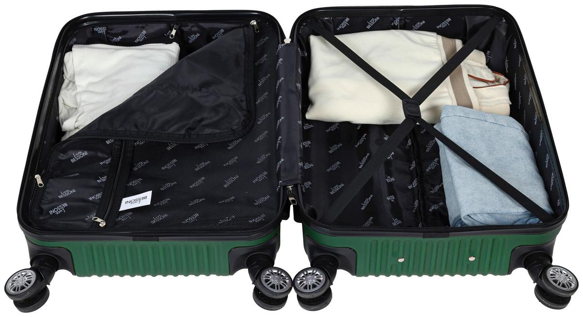 Reisekoffer Palermo 4 Rollen Hartschale, Größe M - Dunkelgrün, Design, Kunststoff/Textil (43/26/65cm) - Luca Bessoni