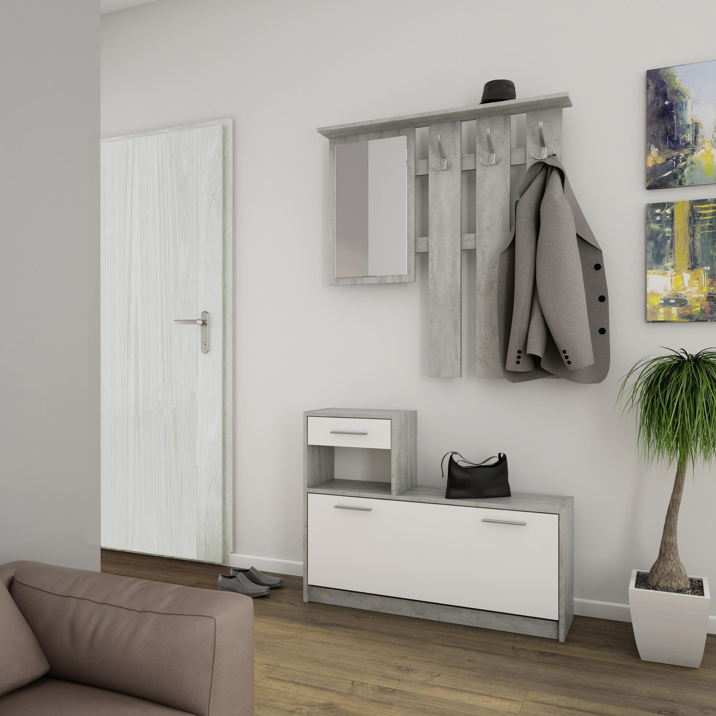 Garderoben-Set mit Spiegel in Grau/Weiß