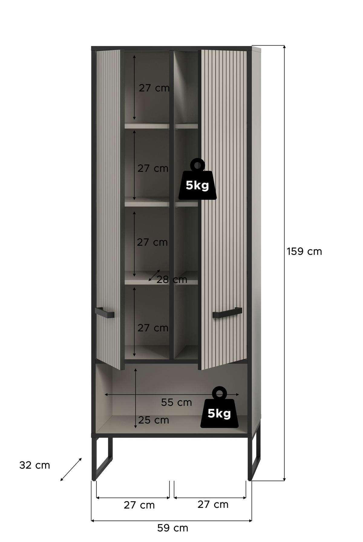 Hochschrank Bagno Kaschmir B: 59 Cm - Kaschmir/Schwarz, MODERN, Holzwerkstoff (59/159/32cm) - MID.YOU