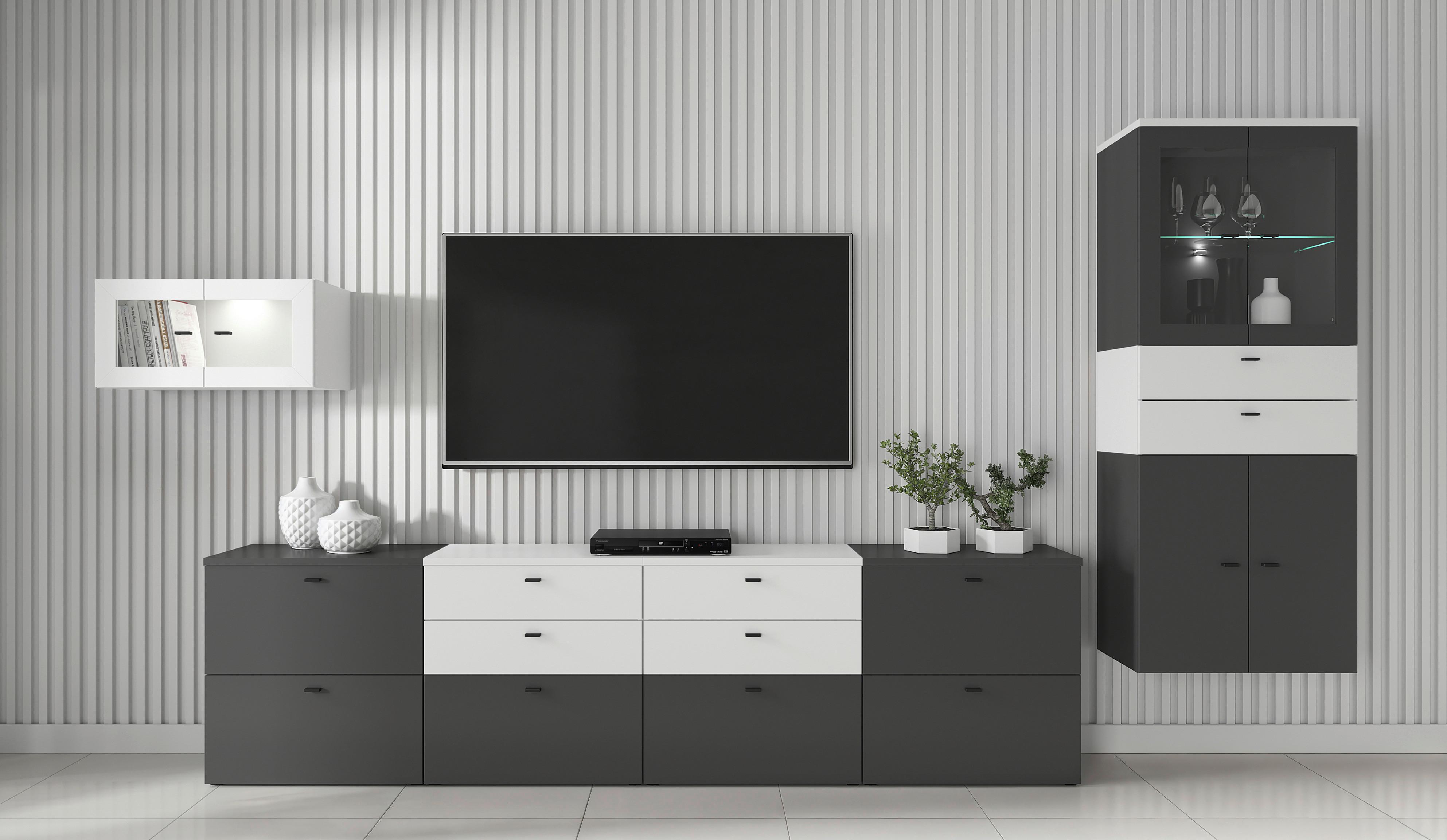 Wohnwand Sixty-four Weiß/anthrazit - Eichefarben/Anthrazit, Trend, Holzwerkstoff (320/160/35cm)