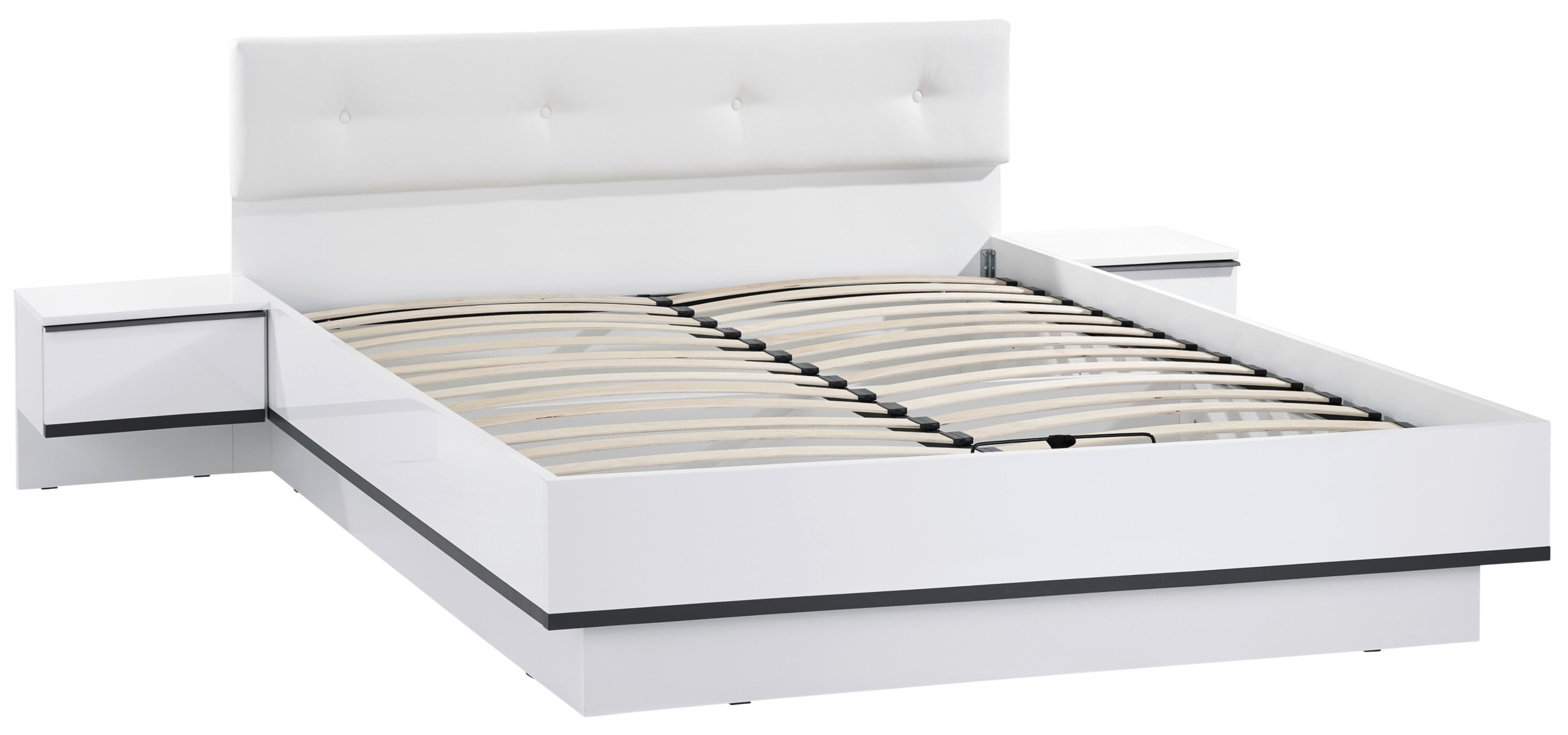 Futonbett 160x200 cm Lucca Weiß Hochglanz/Grau - Weiß/Grau, MODERN, Leder/Holzwerkstoff (160/200cm)