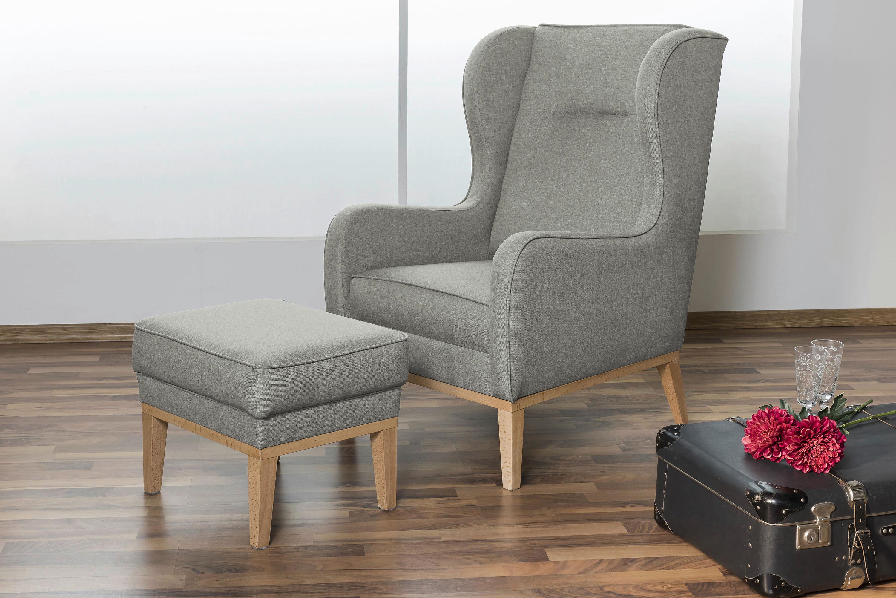 Ohrensessel Angelo - Hellgrau/Naturfarben, KONVENTIONELL, Textil (66/104/78cm) - Max Winzer