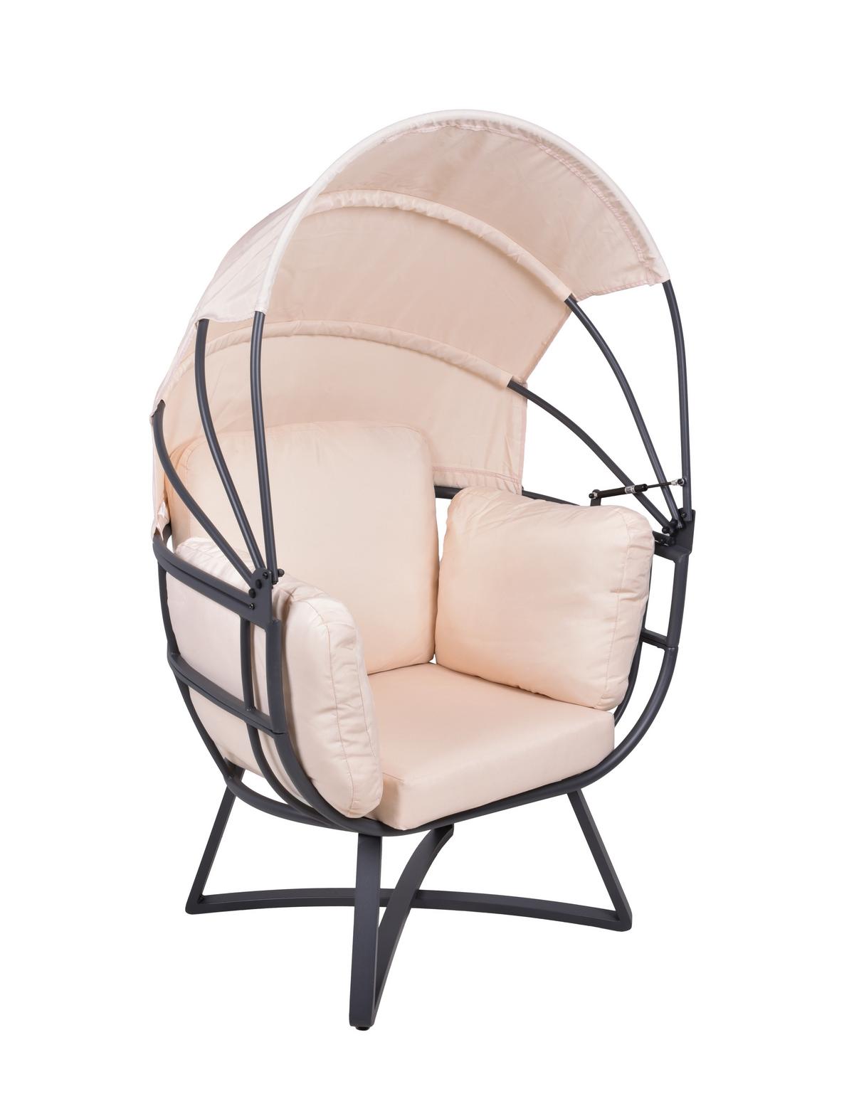 Loungesessel Delos - Anthrazit/Beige, Basics, Kunststoff/Textil (91/152/77cm) - Gardenson