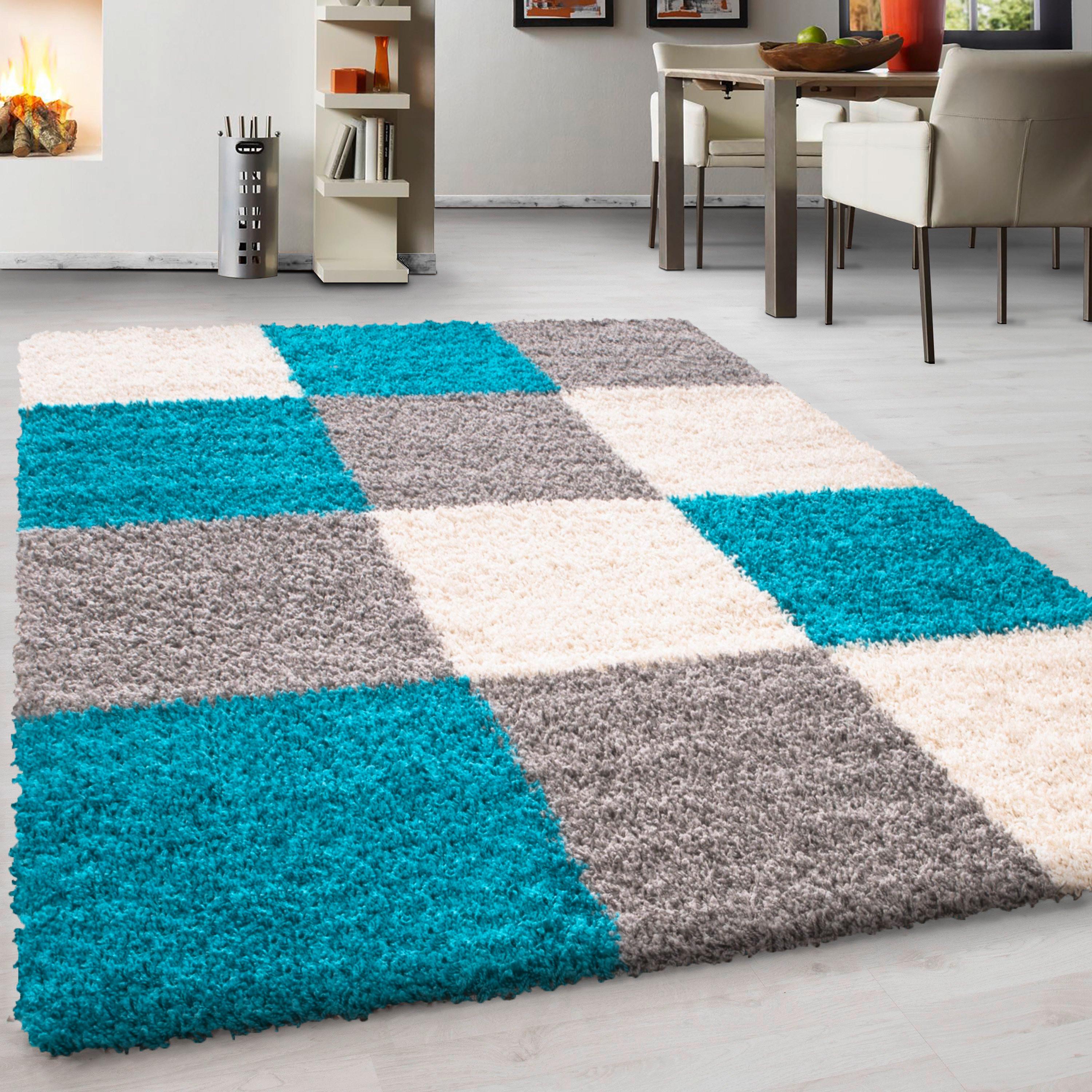 Hochflor Teppich Türkis Life 200x290 cm - Türkis/Hellgrau, KONVENTIONELL, Textil (200/290cm) - Novel