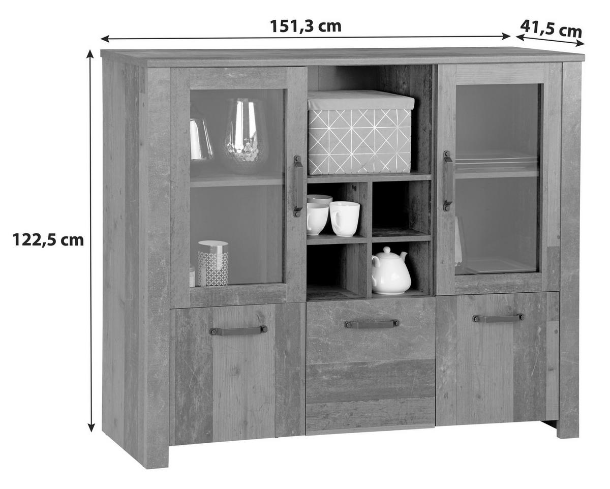 VYSOKÁ KOMODA ONTARIO - šedá/barvy dubu, Moderní, kompozitní dřevo/plast (151,3/122,5/41,5cm) - Ondega