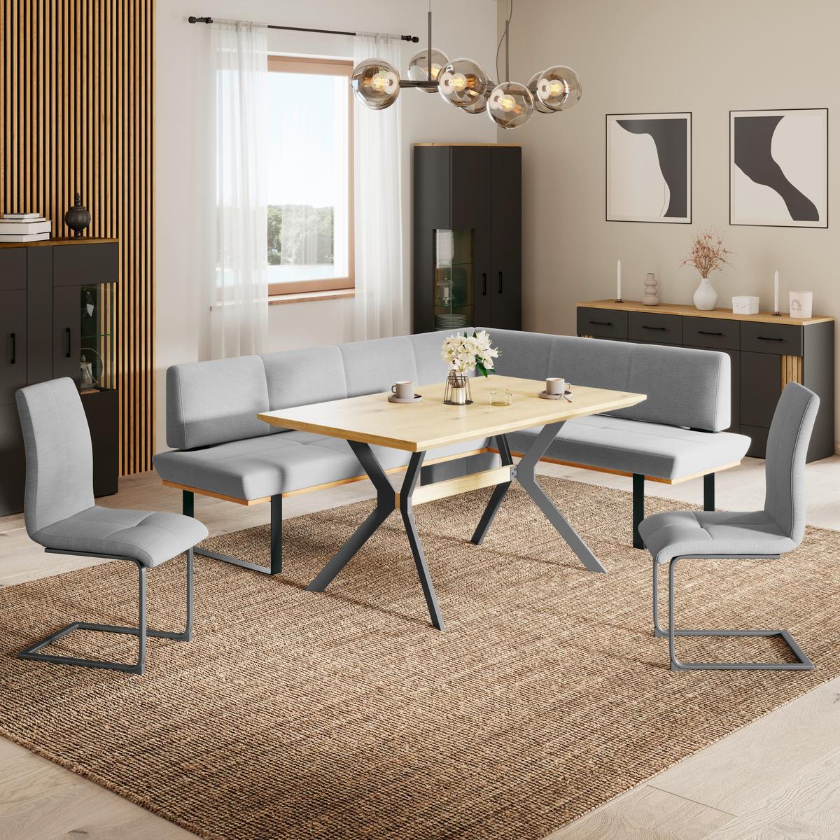 Eckbank Tristan Webstoff hellgrau, S:225x175cm - Hellgrau/Schwarz, MODERN, Holz/Textil (225/175cm) - James Wood