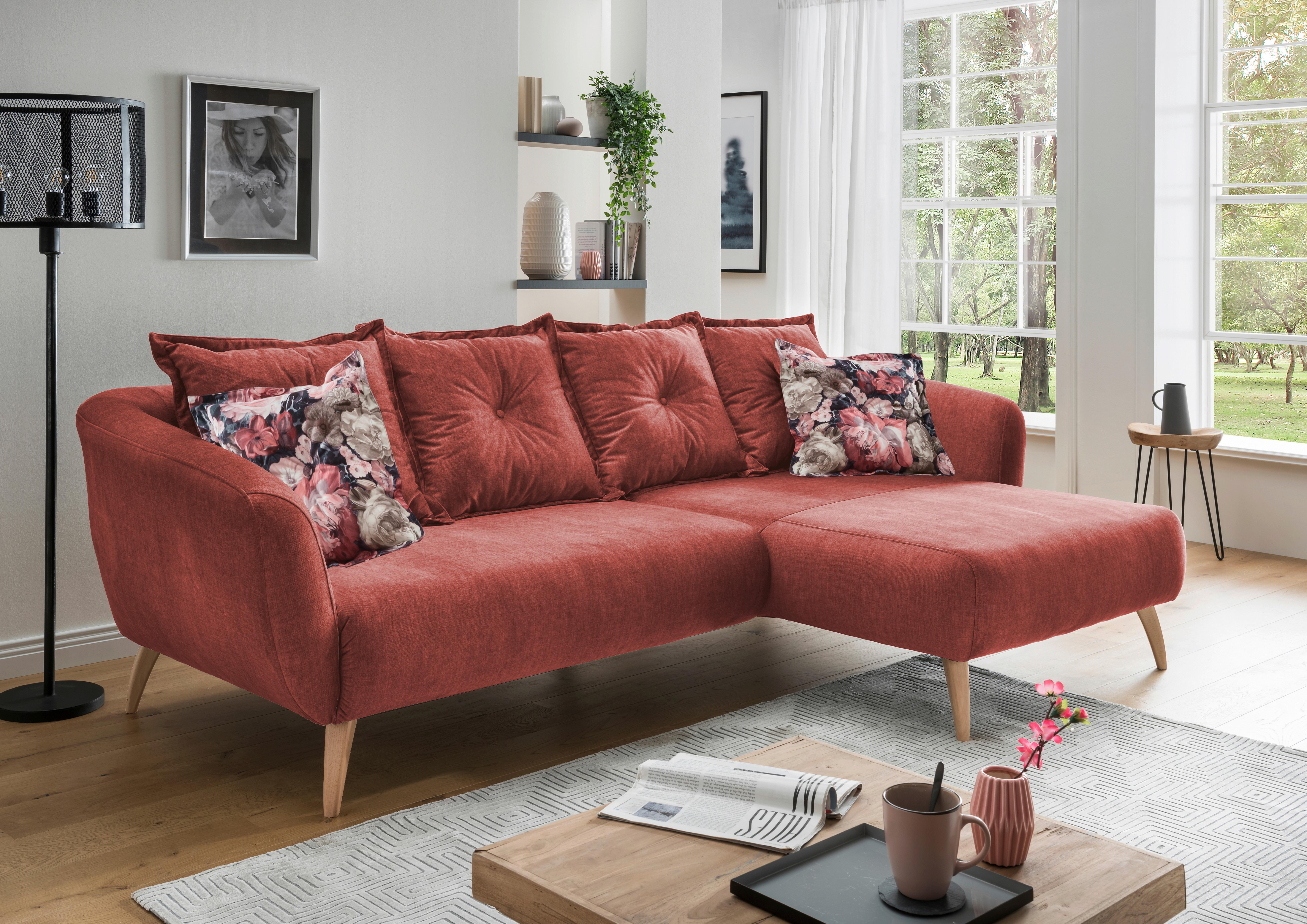 Ecksofa Baggio Koralle S: 277/162 cm - Koralle/Buchefarben, MODERN, Holz/Textil (277/162cm) - Livetastic