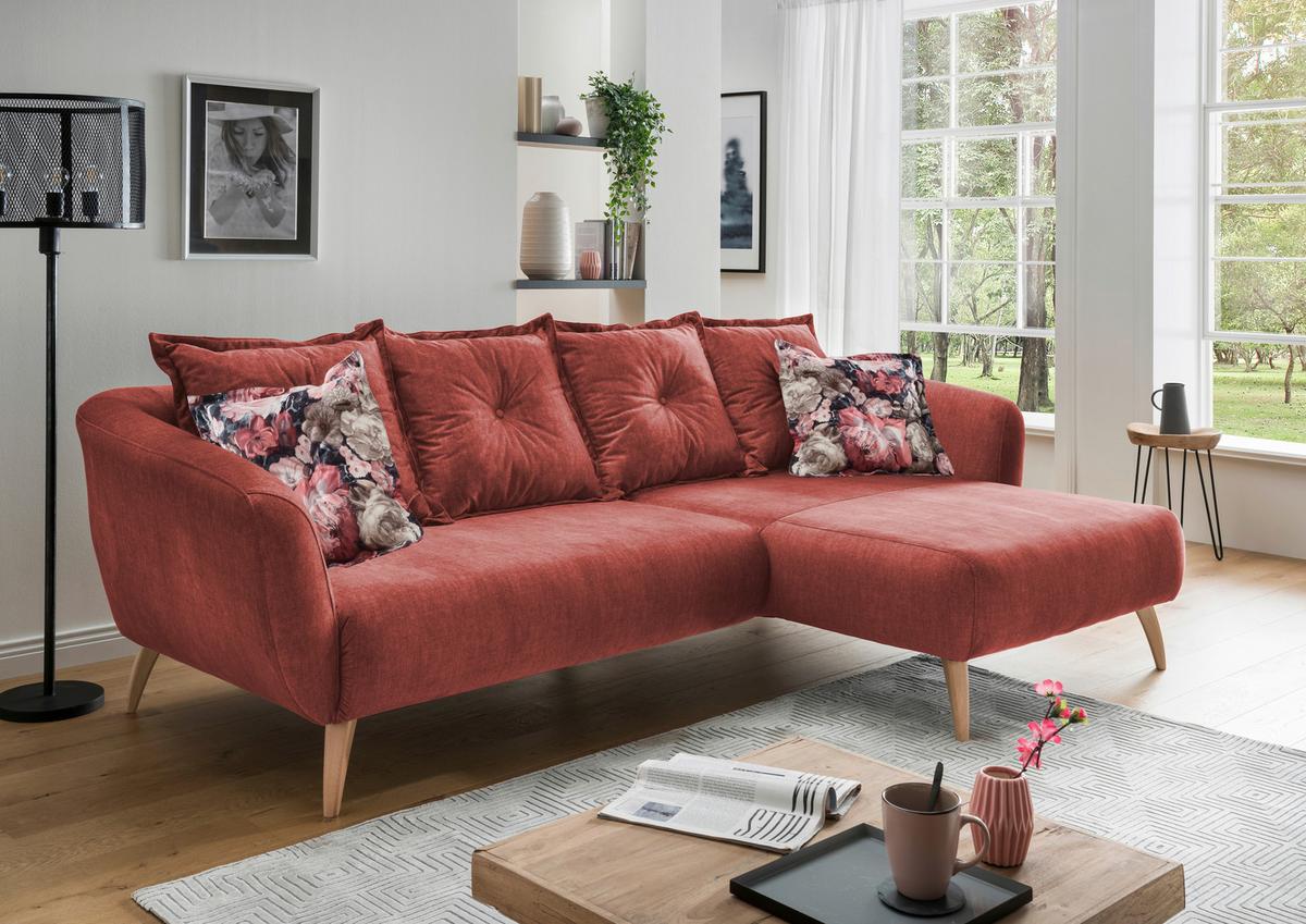 Ecksofa Baggio Koralle S: 277/162 cm - Koralle/Buchefarben, MODERN, Holz/Textil (277/162cm) - Livetastic