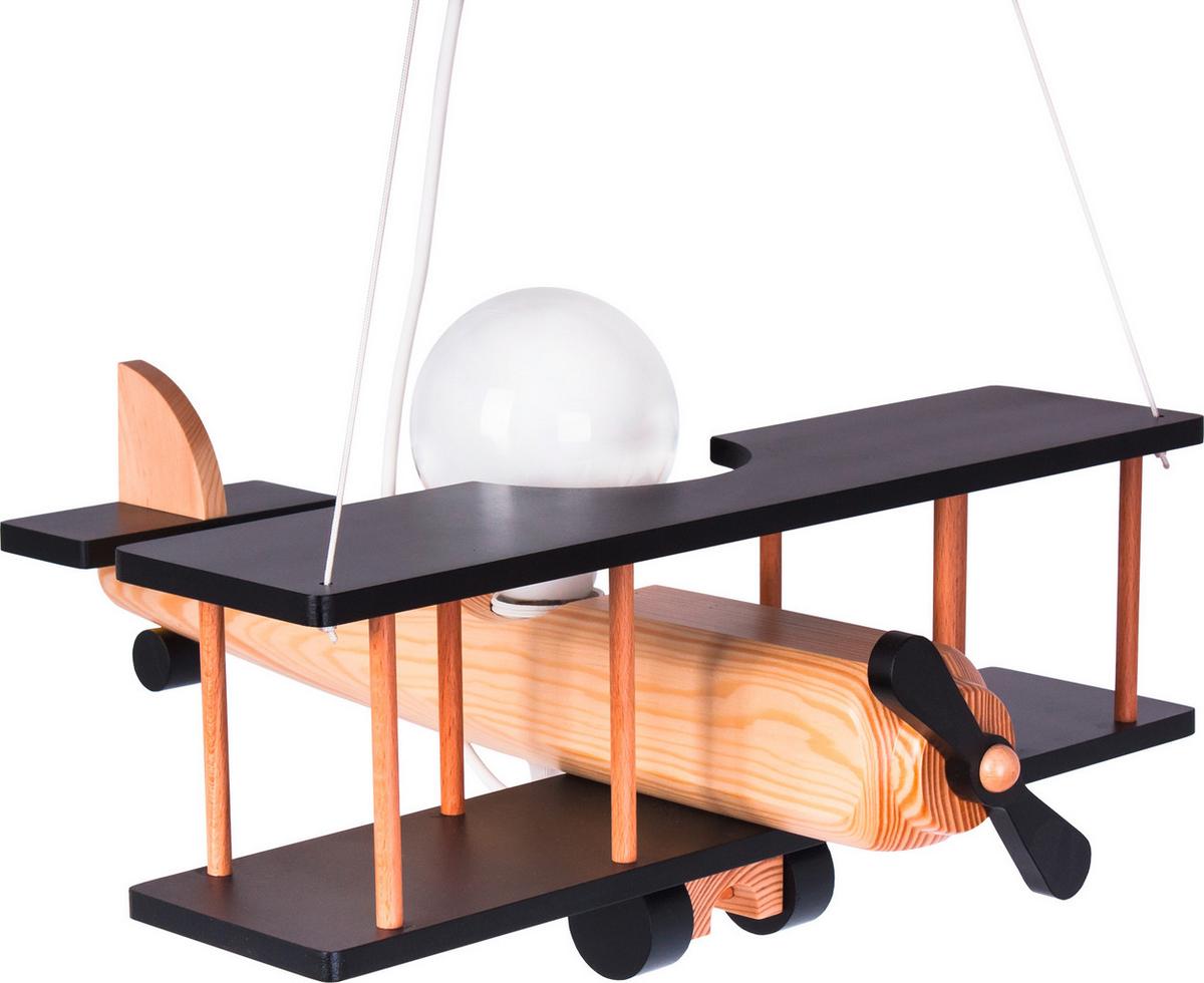 Kinderhängeleuchte Flugzeug H: 75 cm 1-Flammig - Schwarz/Naturfarben, KONVENTIONELL, Holz (42/45/75cm)