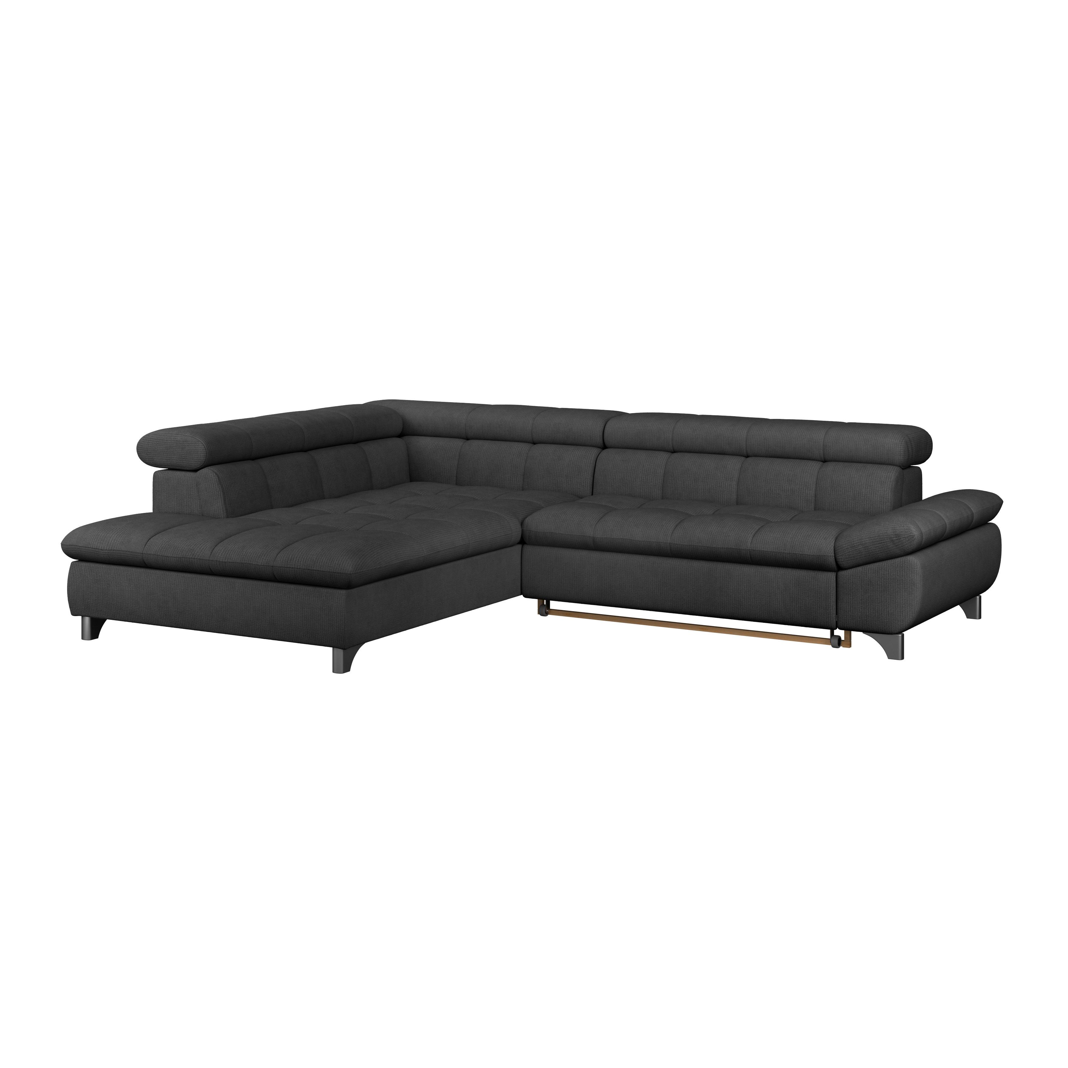 Rohová sedačka GEMINI S, ľavá, čierna ženilka - čierna/chrómová, Konventionell, kov/textil (234/312cm)